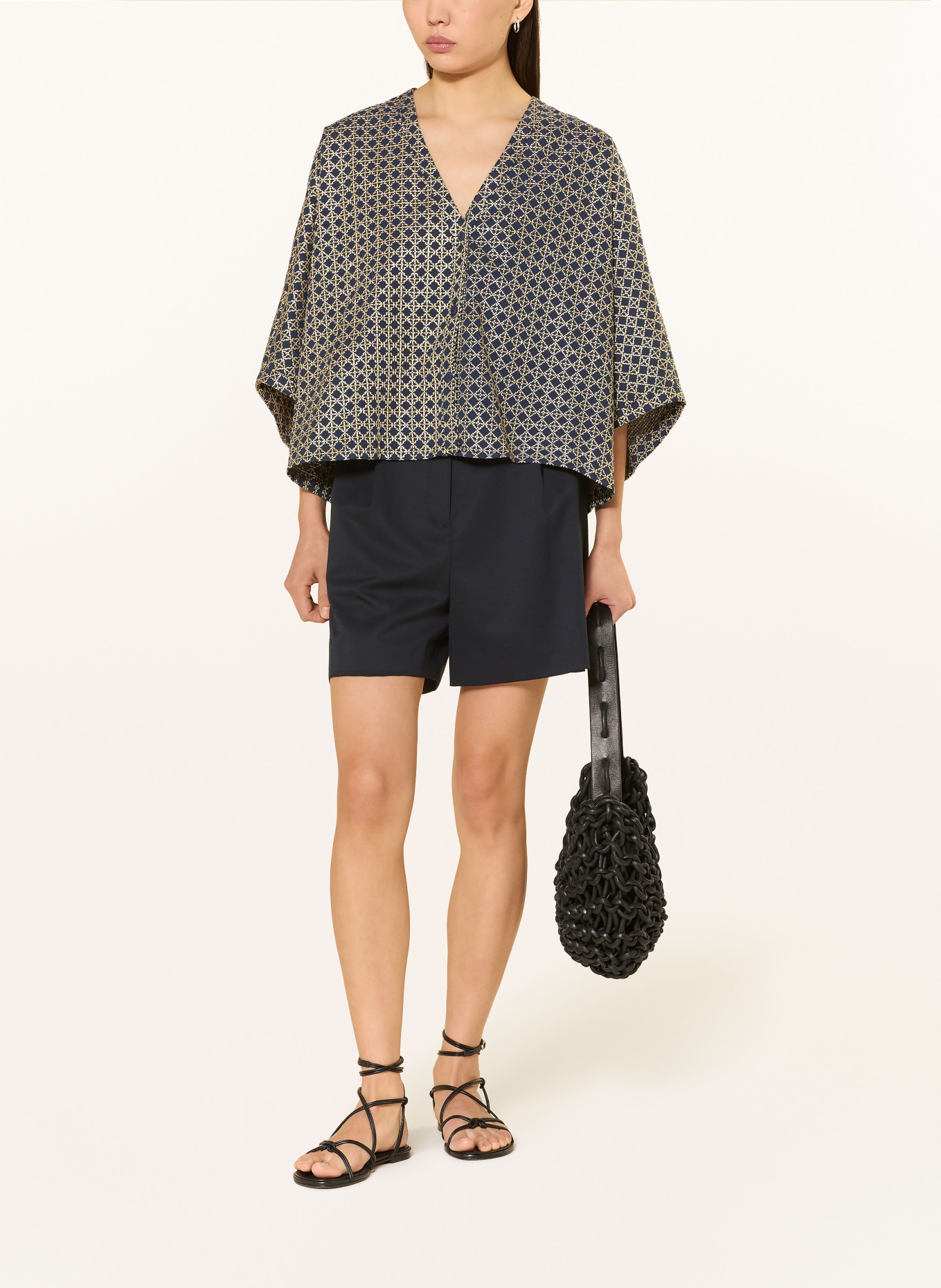 Greek Archaic Kori Blouse with 3/4 sleeves: DARK BLUE / GOLD