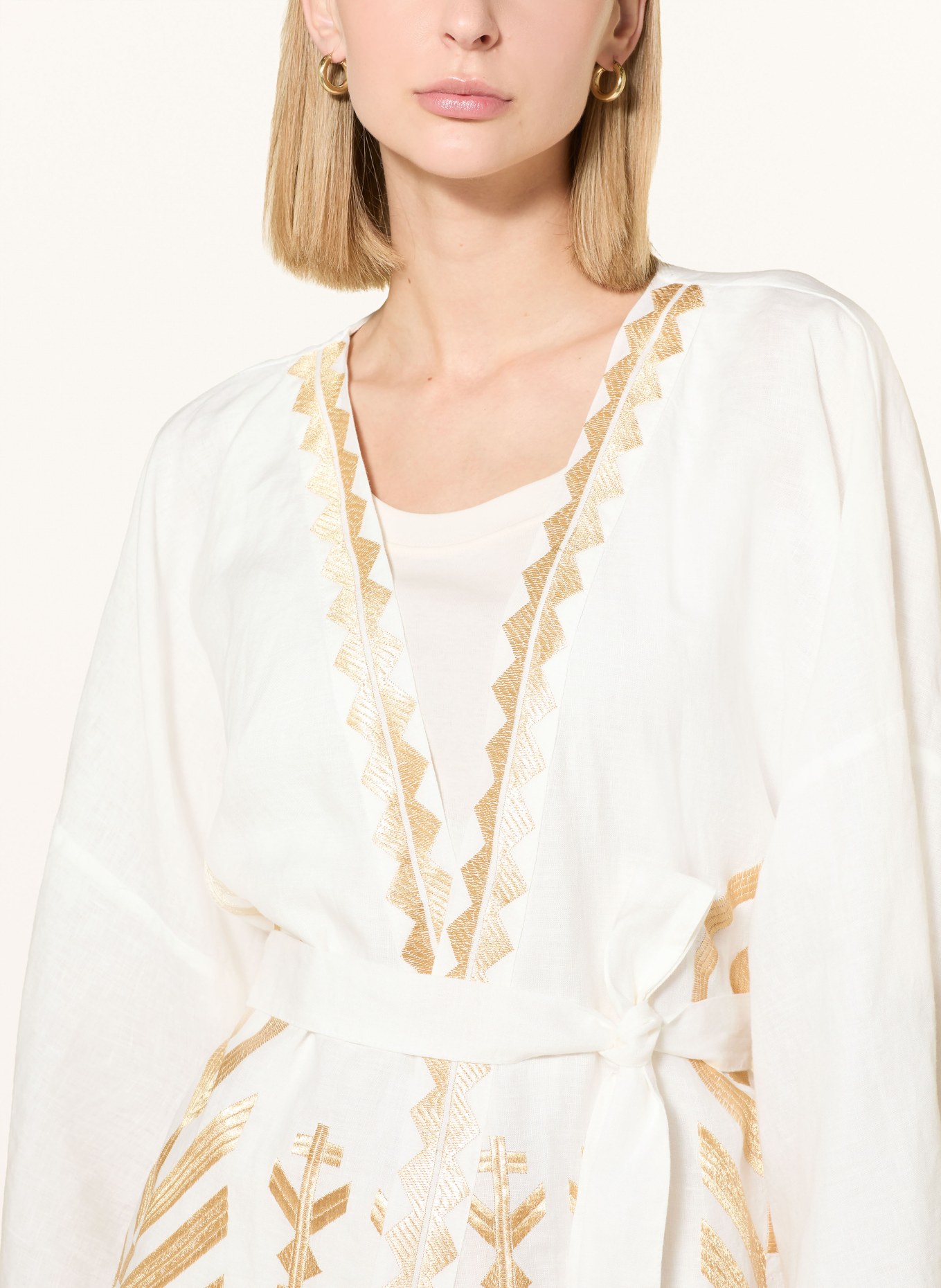 Greek Archaic Kori Damen-Kimono aus Leinen: WEISS / GOLD