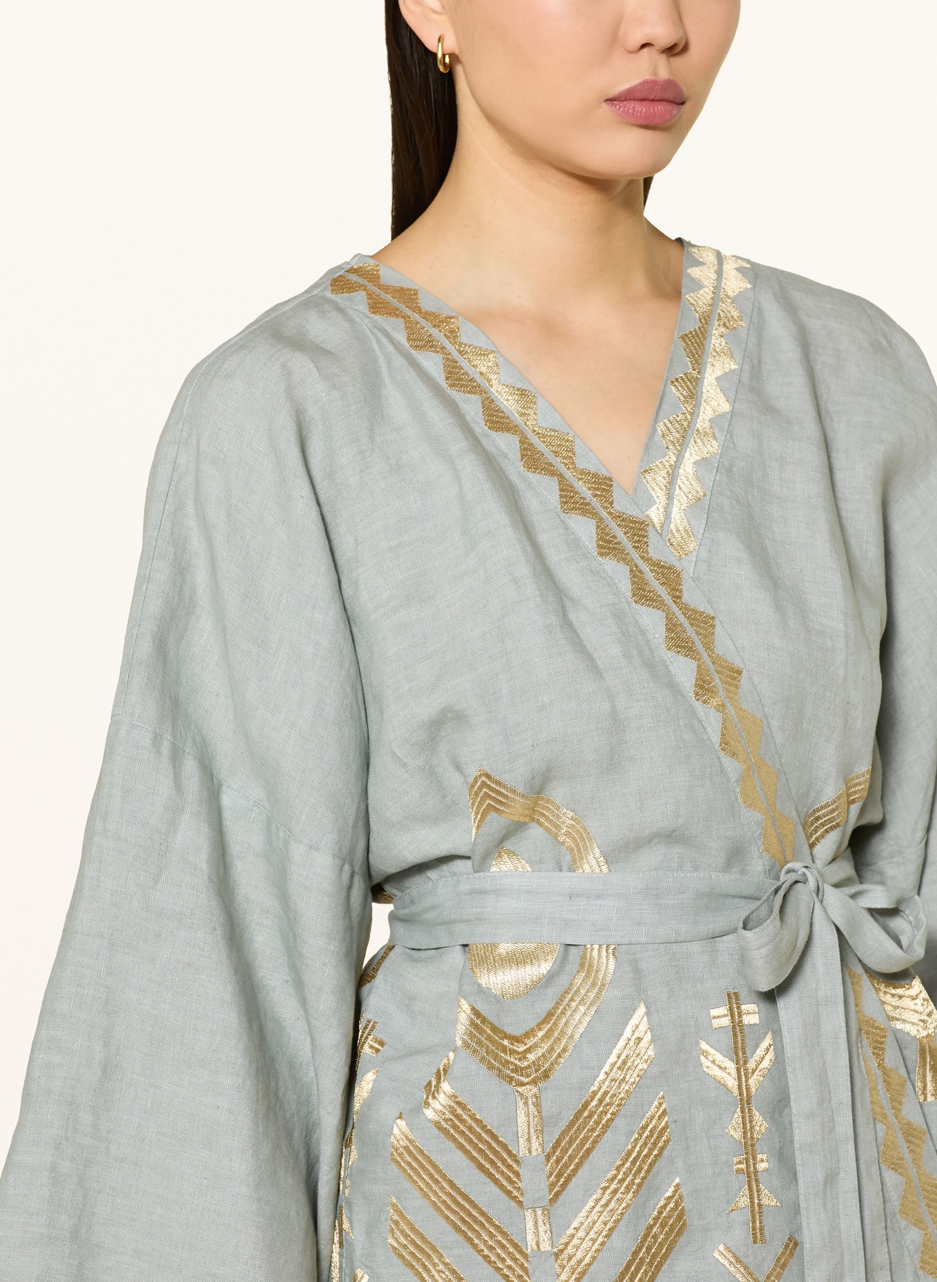Greek Archaic Kori Damski kimono z lnu: JASNOCZARY / ZŁOTY