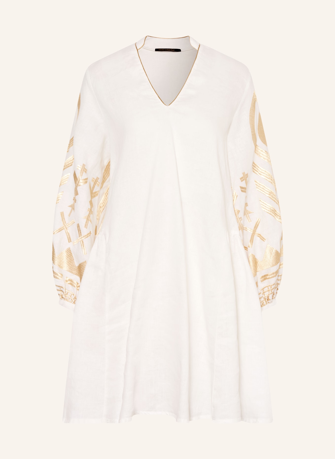 Greek Archaic Kori Sukienka plażowa FEATHER z lnu: BIAŁY / ZŁOTY