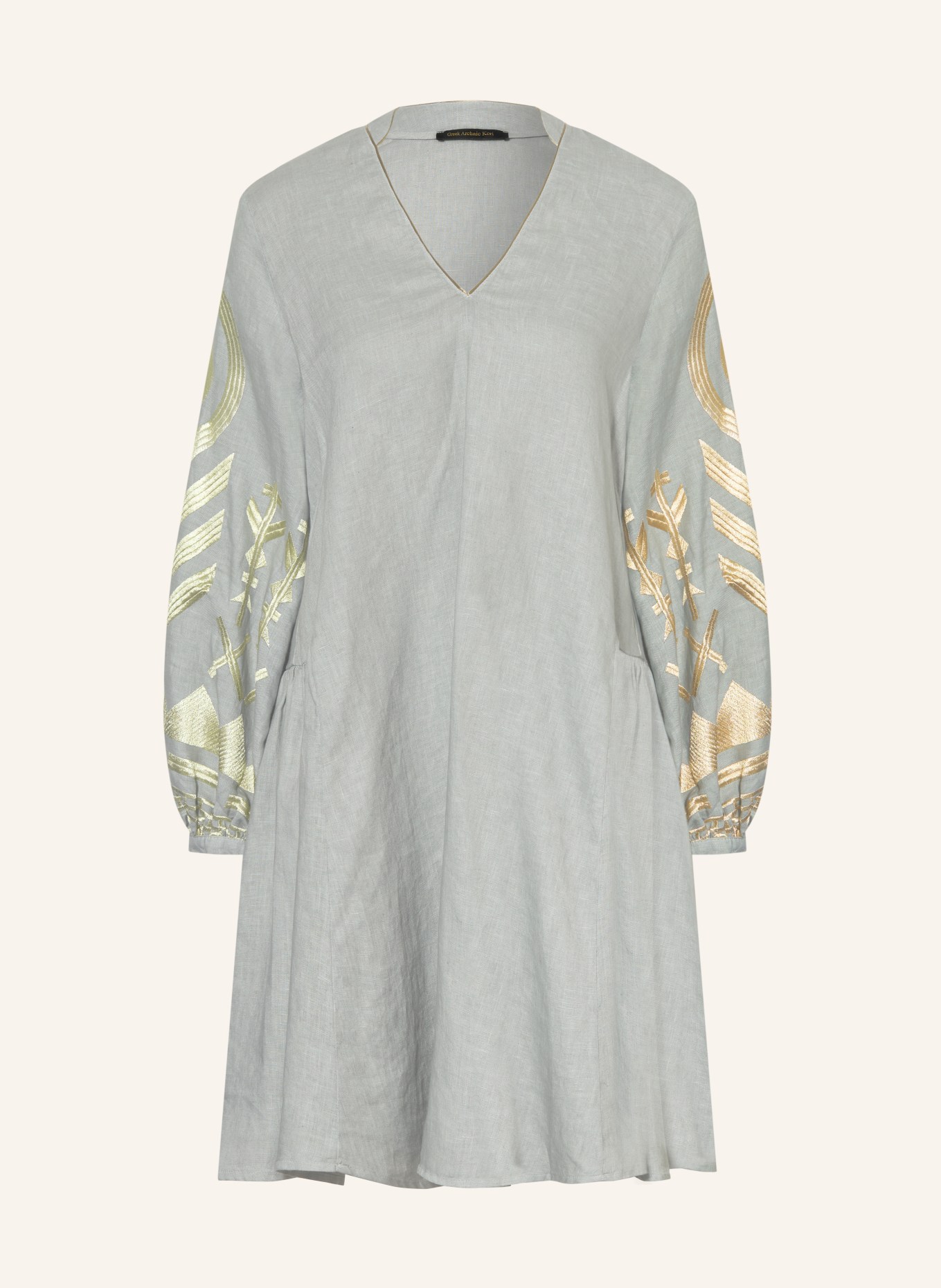 Greek Archaic Kori Sukienka plażowa FEATHER z lnu: SZARY / ZŁOTY