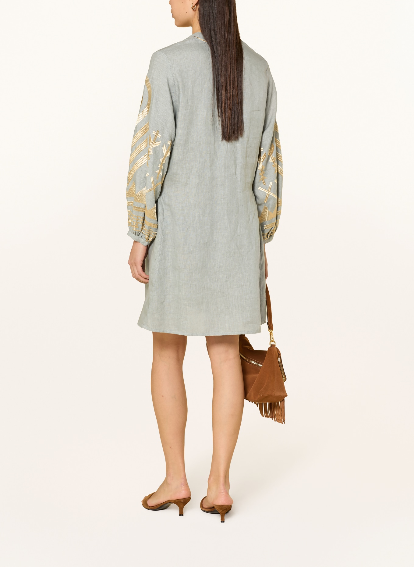 Greek Archaic Kori Sukienka plażowa FEATHER z lnu: SZARY / ZŁOTY
