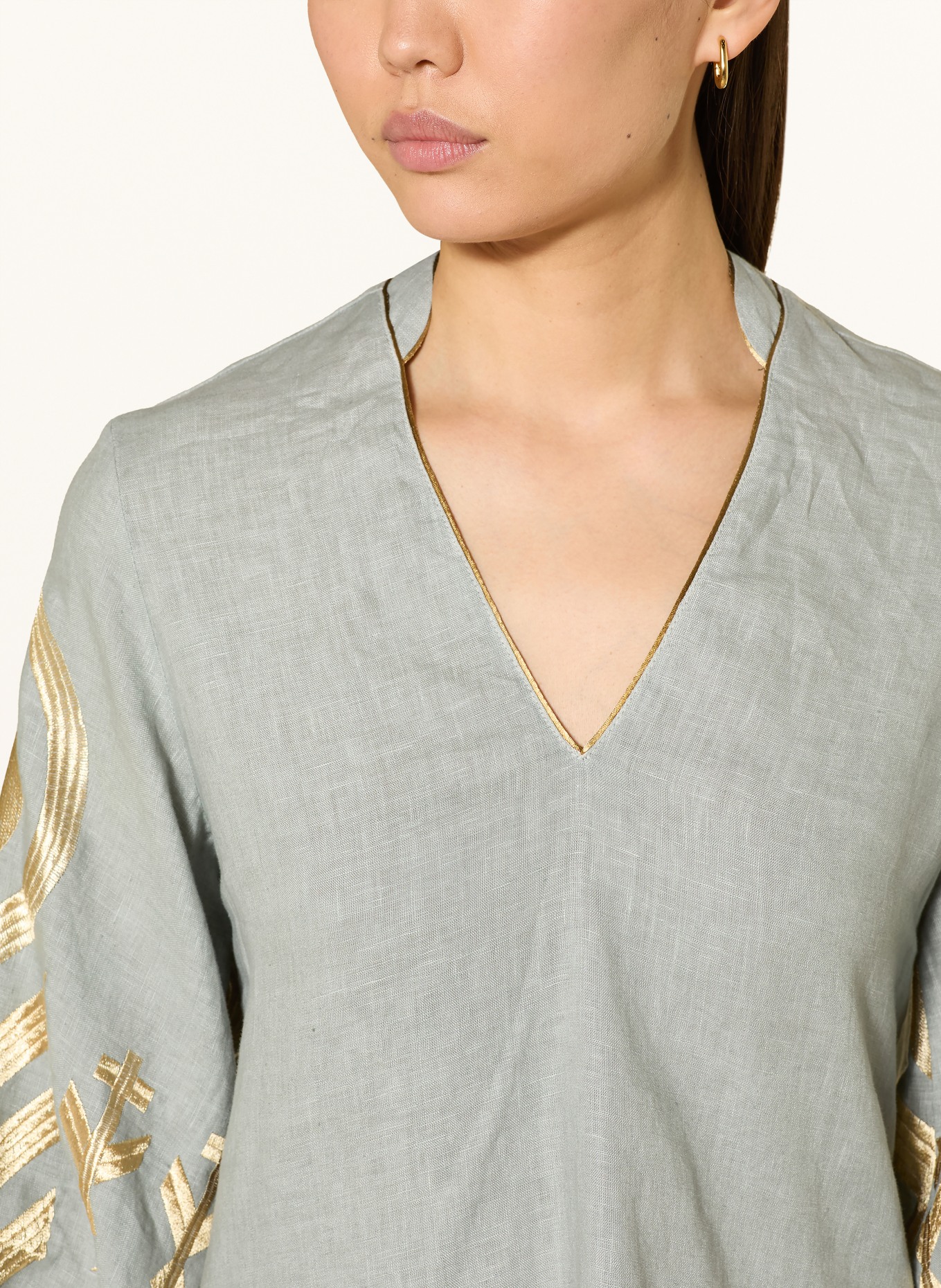 Greek Archaic Kori Sukienka plażowa FEATHER z lnu: SZARY / ZŁOTY