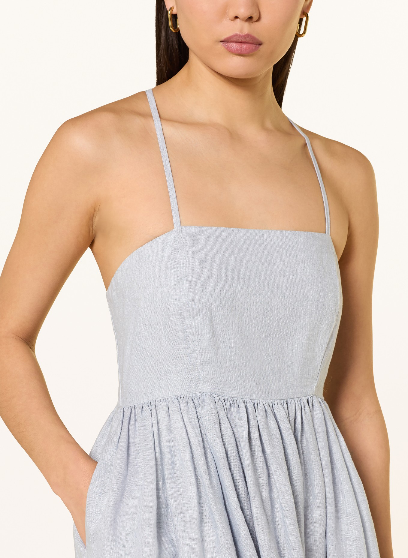 Greek Archaic Kori FEATHER linen beach dress with glitter thread: LIGHT GRAY / GOLD