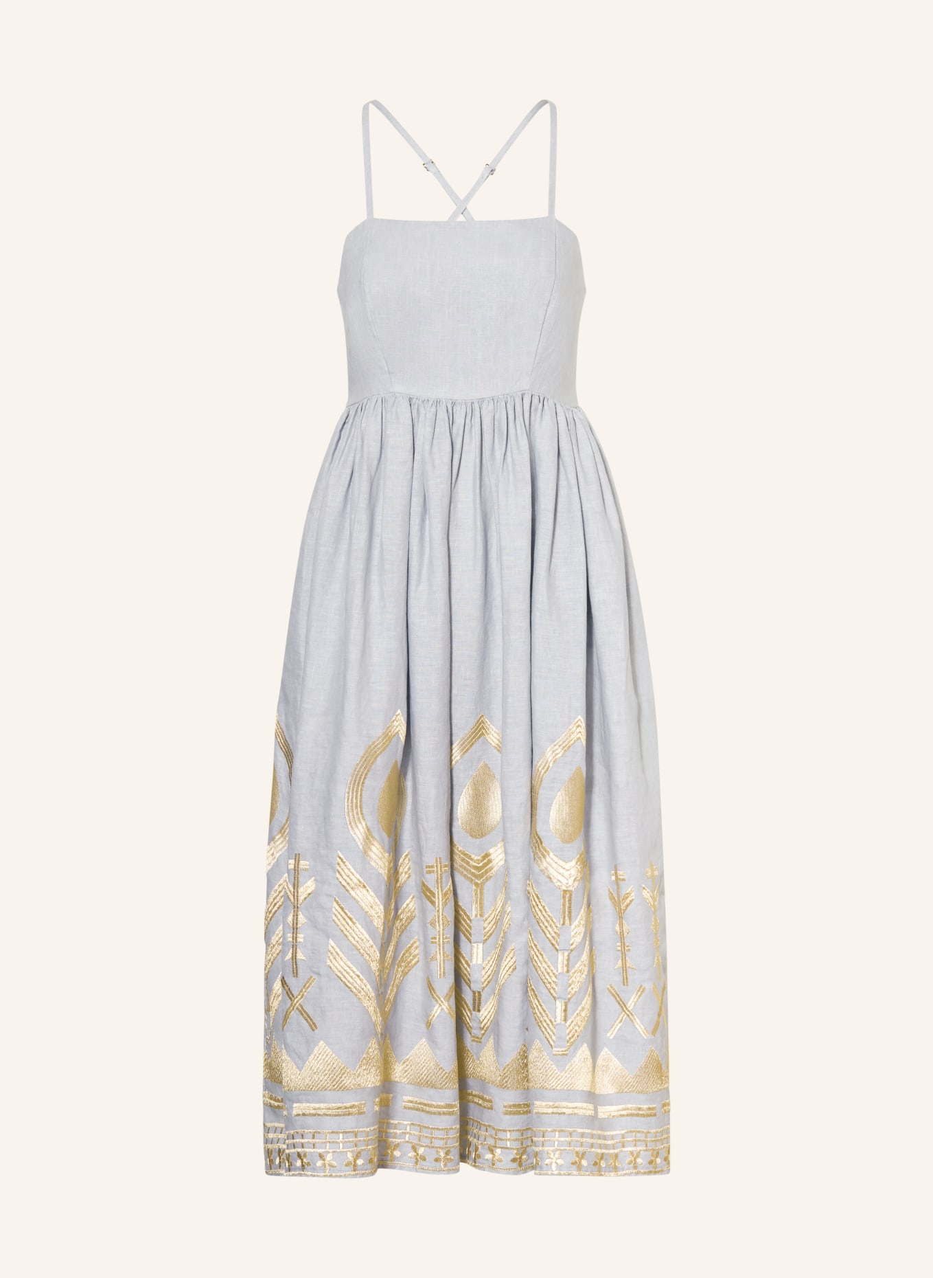 Greek Archaic Kori Sukienka plażowa FEATHER z lnu z brokatową nicią: SZARY / ZŁOTY