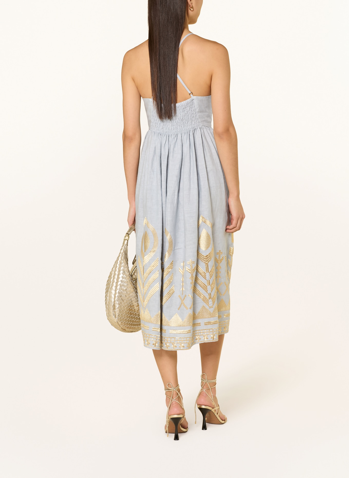 Greek Archaic Kori Sukienka plażowa FEATHER z lnu z brokatową nicią: SZARY / ZŁOTY