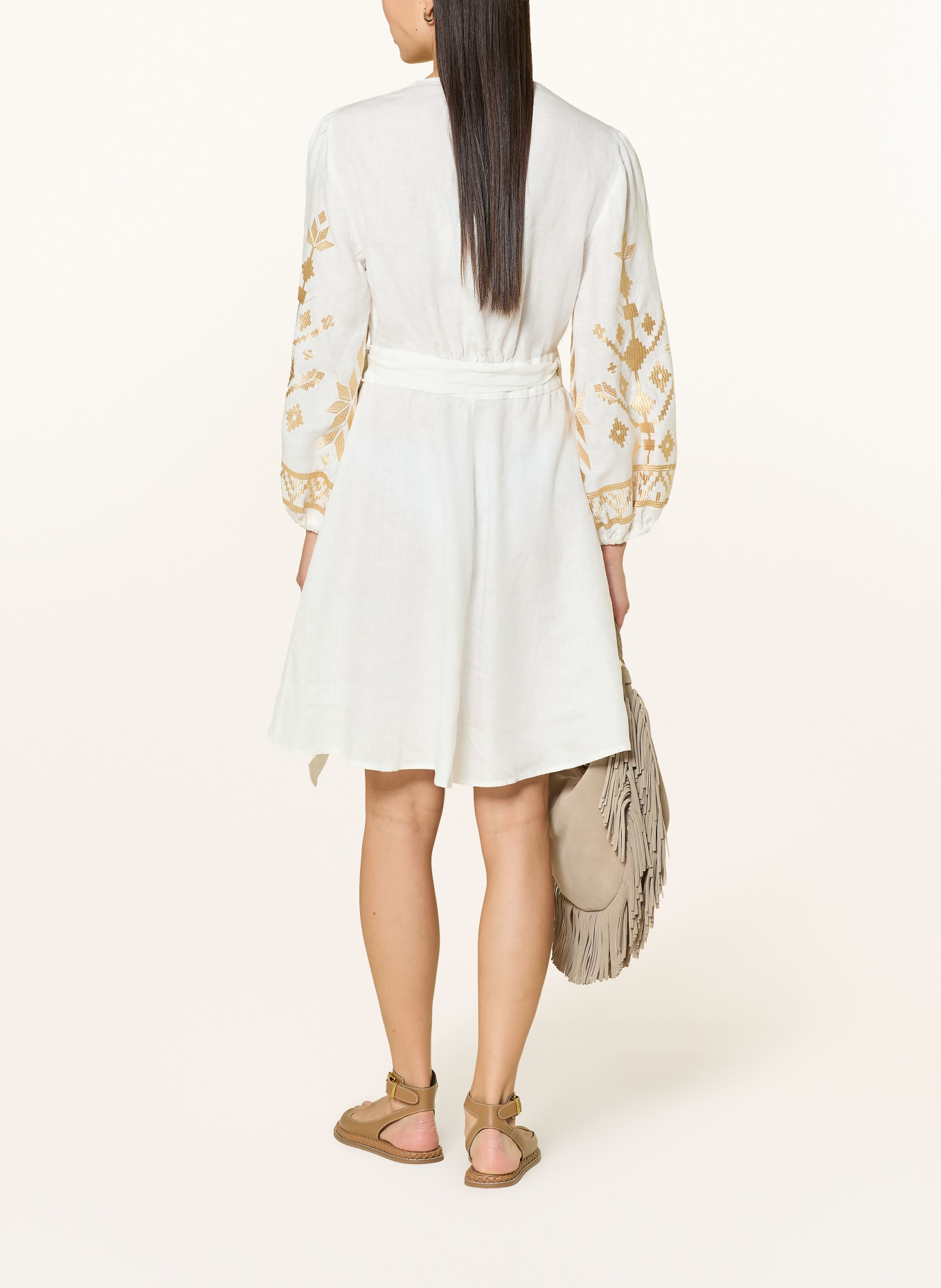 Greek Archaic Kori Strandkleid IOS aus Leinen: WEISS / GOLD