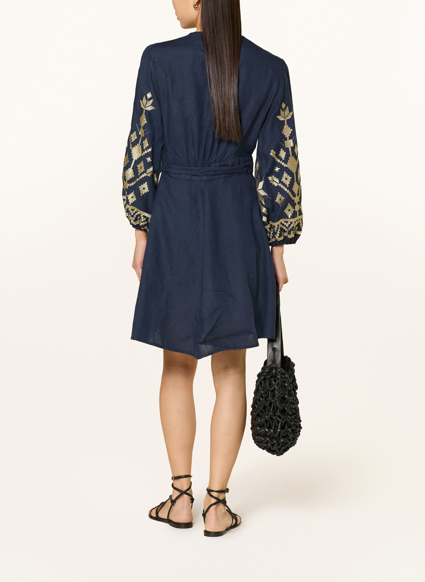 Greek Archaic Kori Strandkleid IOS aus Leinen: DUNKELBLAU / GOLD