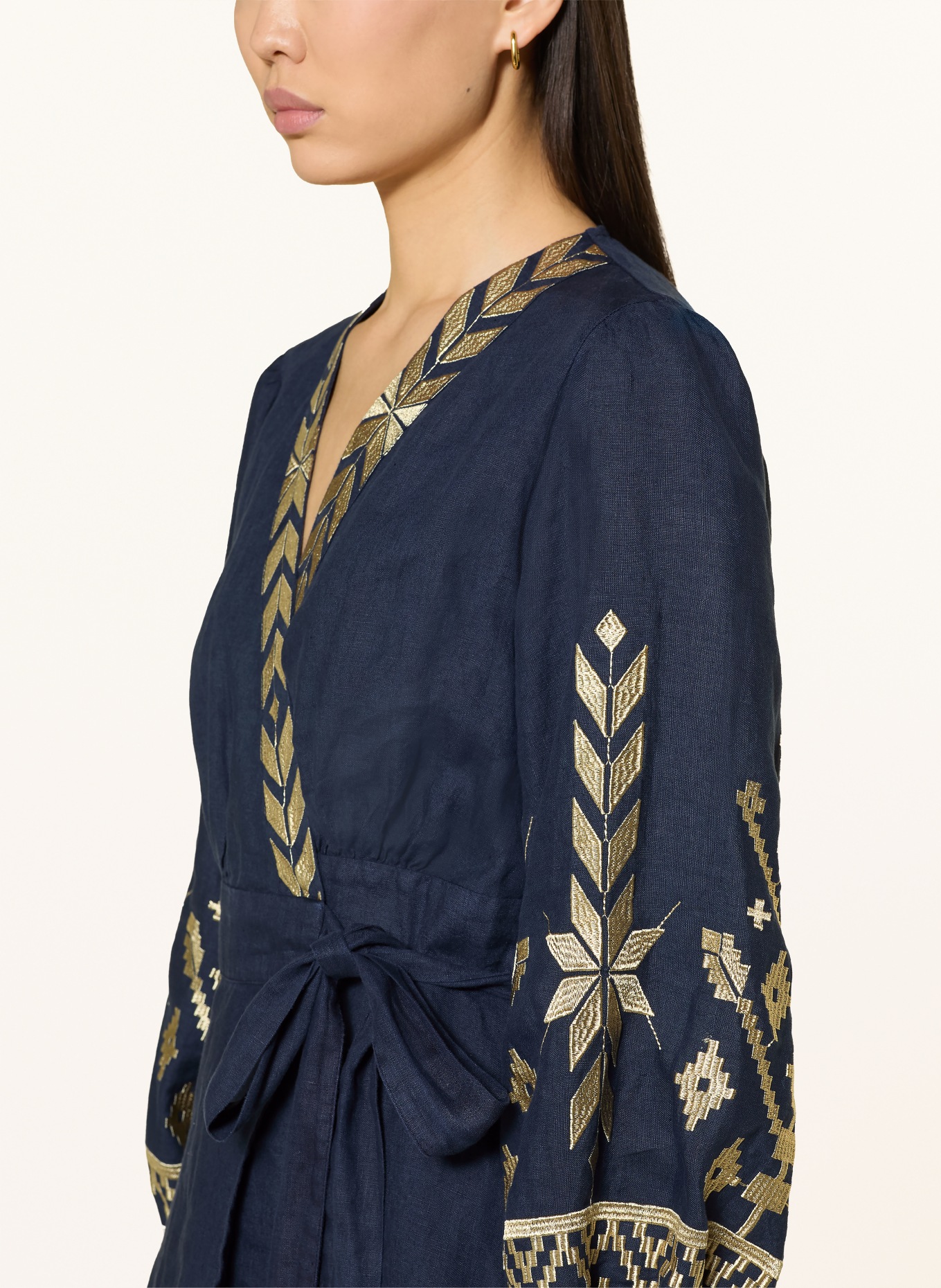 Greek Archaic Kori Strandkleid IOS aus Leinen: DUNKELBLAU / GOLD