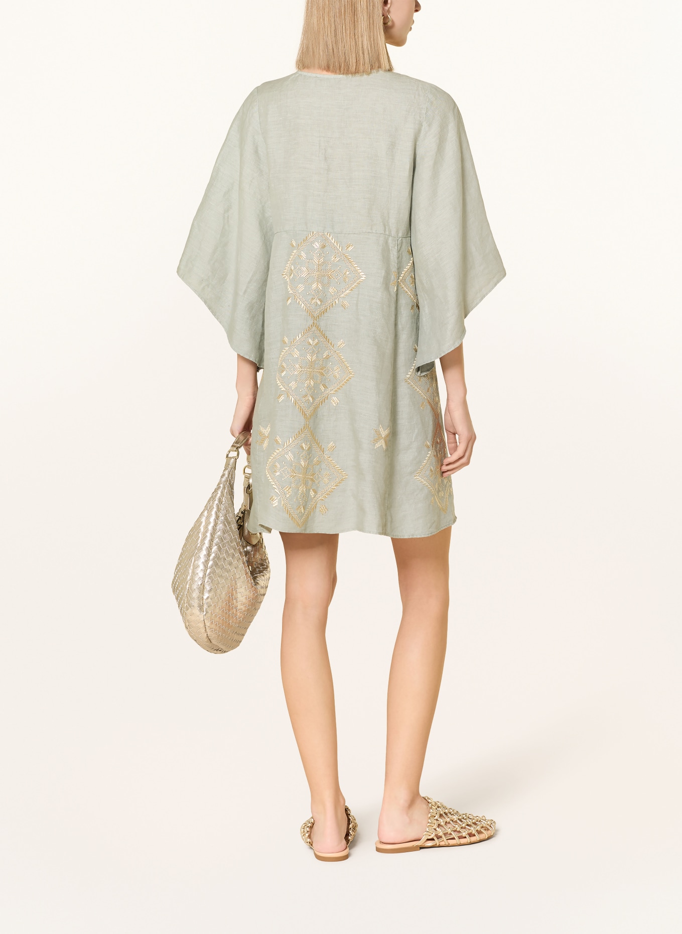 Greek Archaic Kori Strandkleid LEFKADA mit Glitzergarn und 3/4-Arm: GRAU / GOLD