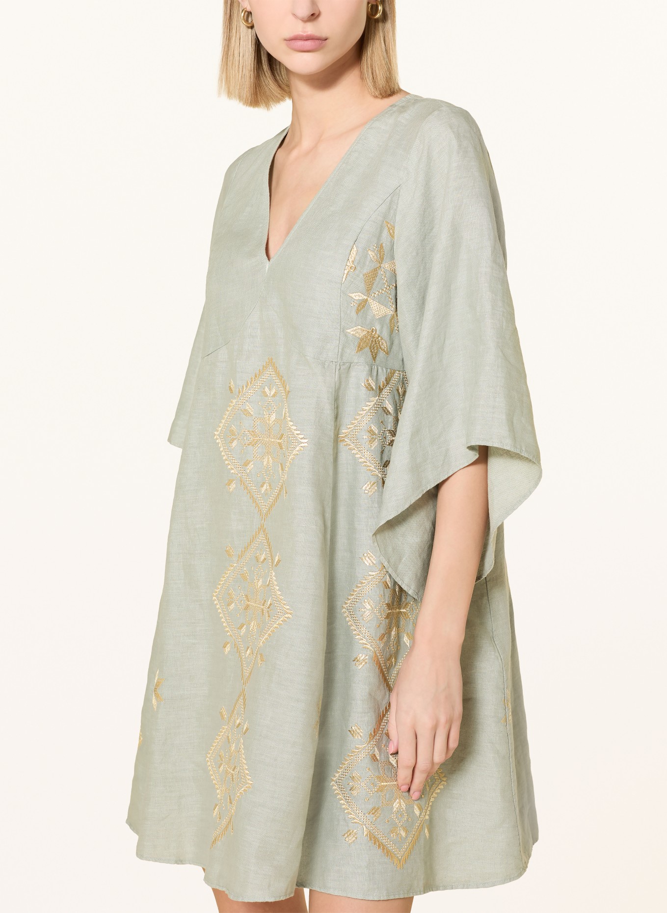 Greek Archaic Kori Strandkleid LEFKADA mit Glitzergarn und 3/4-Arm: GRAU / GOLD