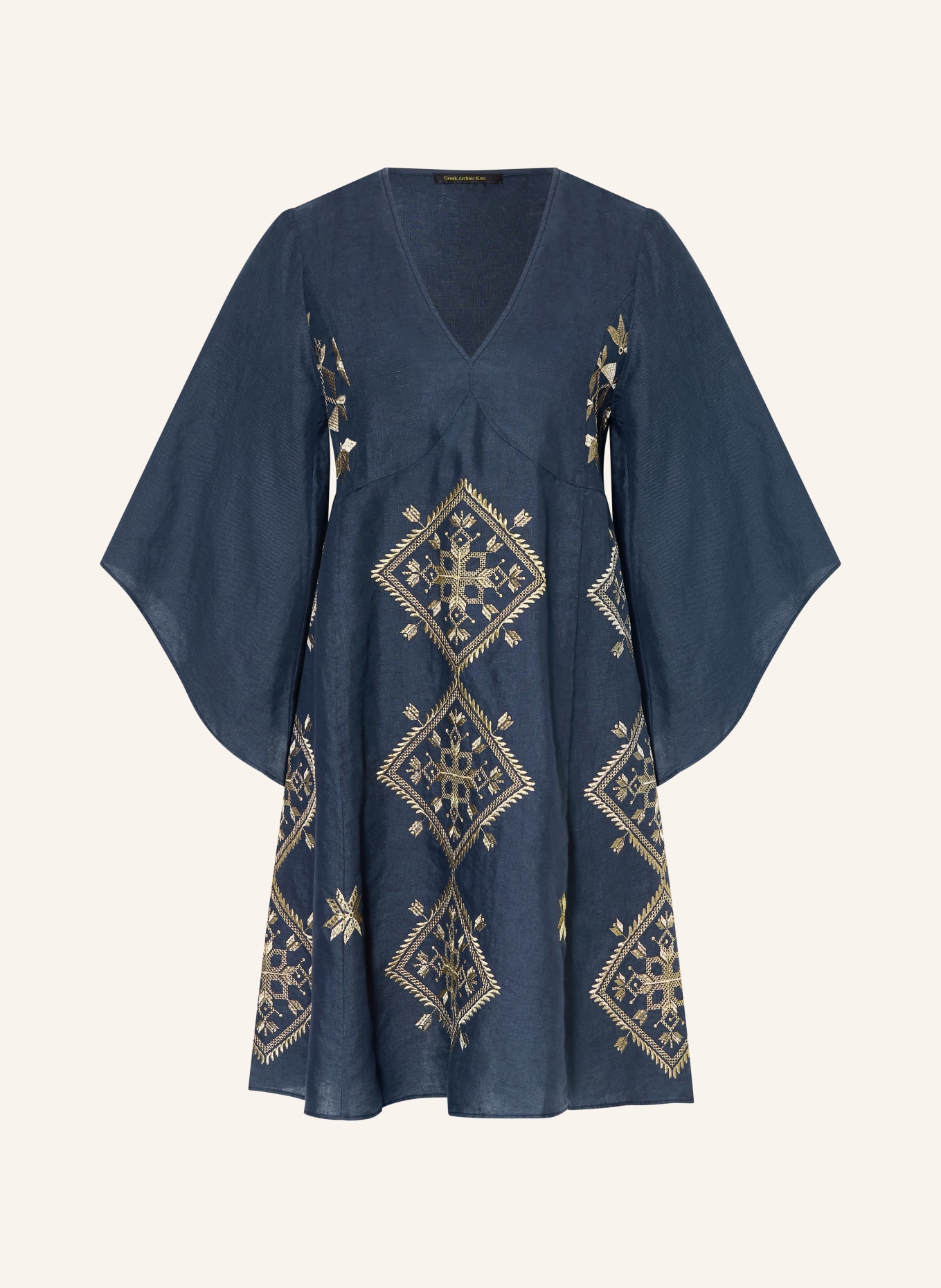 Greek Archaic Kori Strandkleid LEFKADA mit Glitzergarn und 3/4-Arm: DUNKELBLAU / GOLD