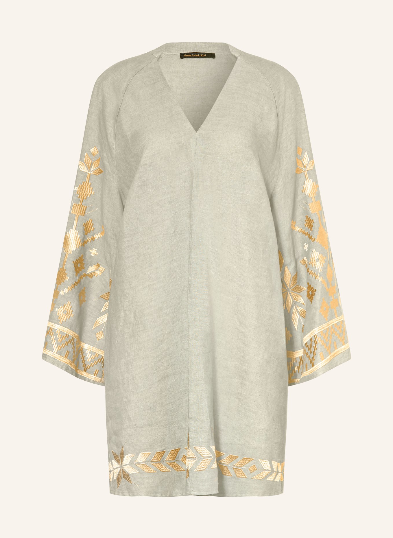Greek Archaic Kori Plážové šaty IOS z lnu s třpytivou nití: ŠEDÁ / ZLATÁ