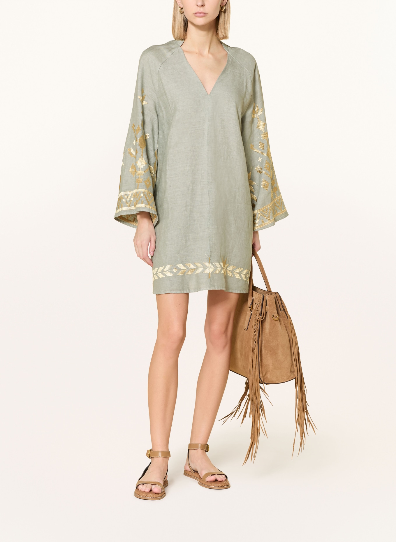 Greek Archaic Kori Plážové šaty IOS z lnu s třpytivou nití: ŠEDÁ / ZLATÁ