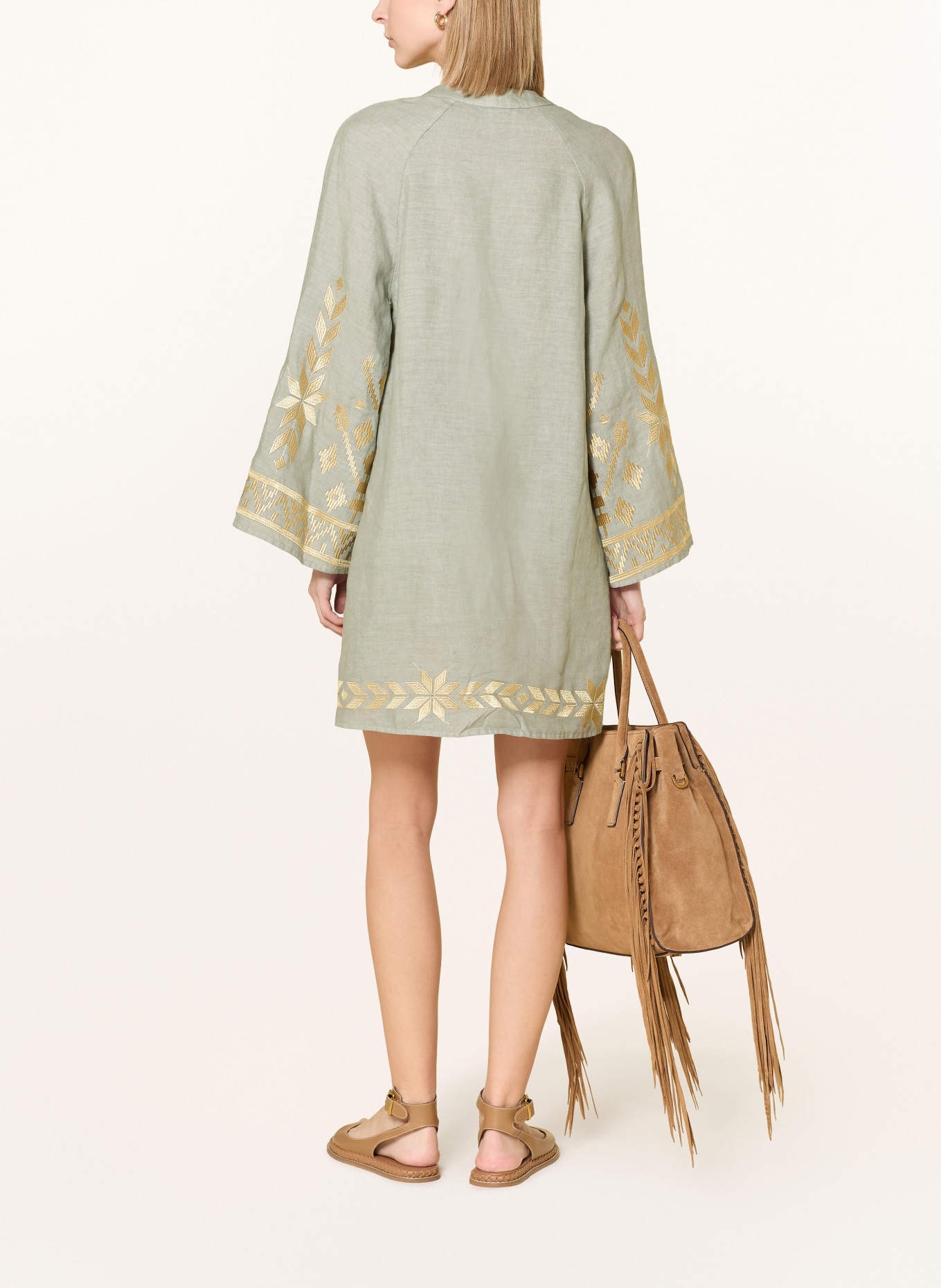Greek Archaic Kori Plážové šaty IOS z lnu s třpytivou nití: ŠEDÁ / ZLATÁ