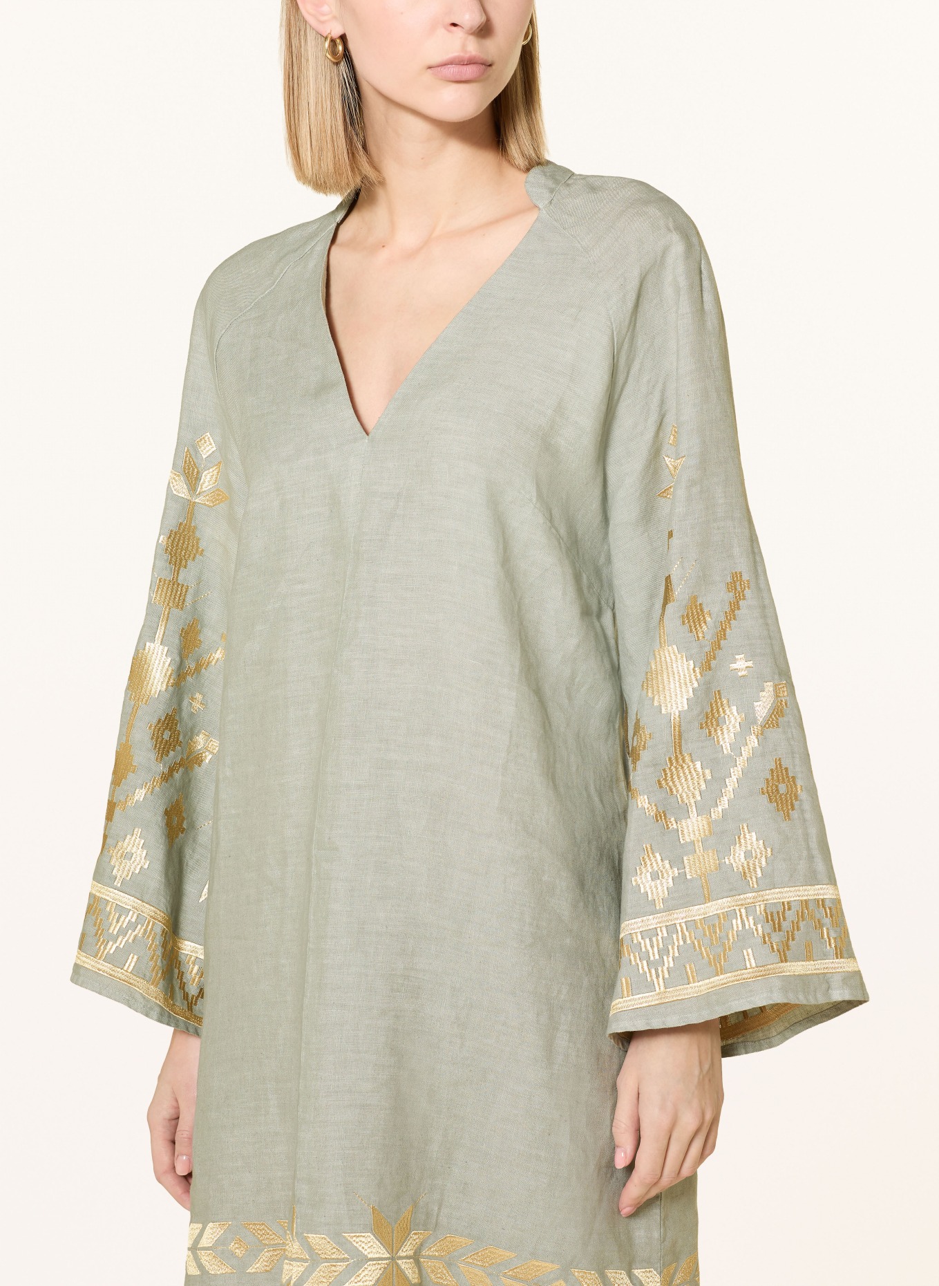 Greek Archaic Kori Plážové šaty IOS z lnu s třpytivou nití: ŠEDÁ / ZLATÁ