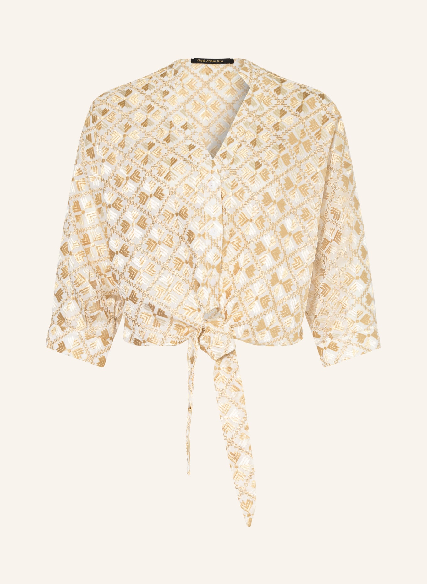 Greek Archaic Kori Bluse FLAKES mit 3/4-Arm: CREME / GOLD