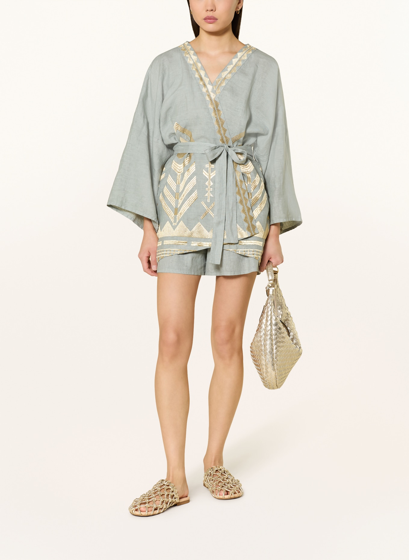 Greek Archaic Kori szorty lniane: SZARY / ZŁOTY