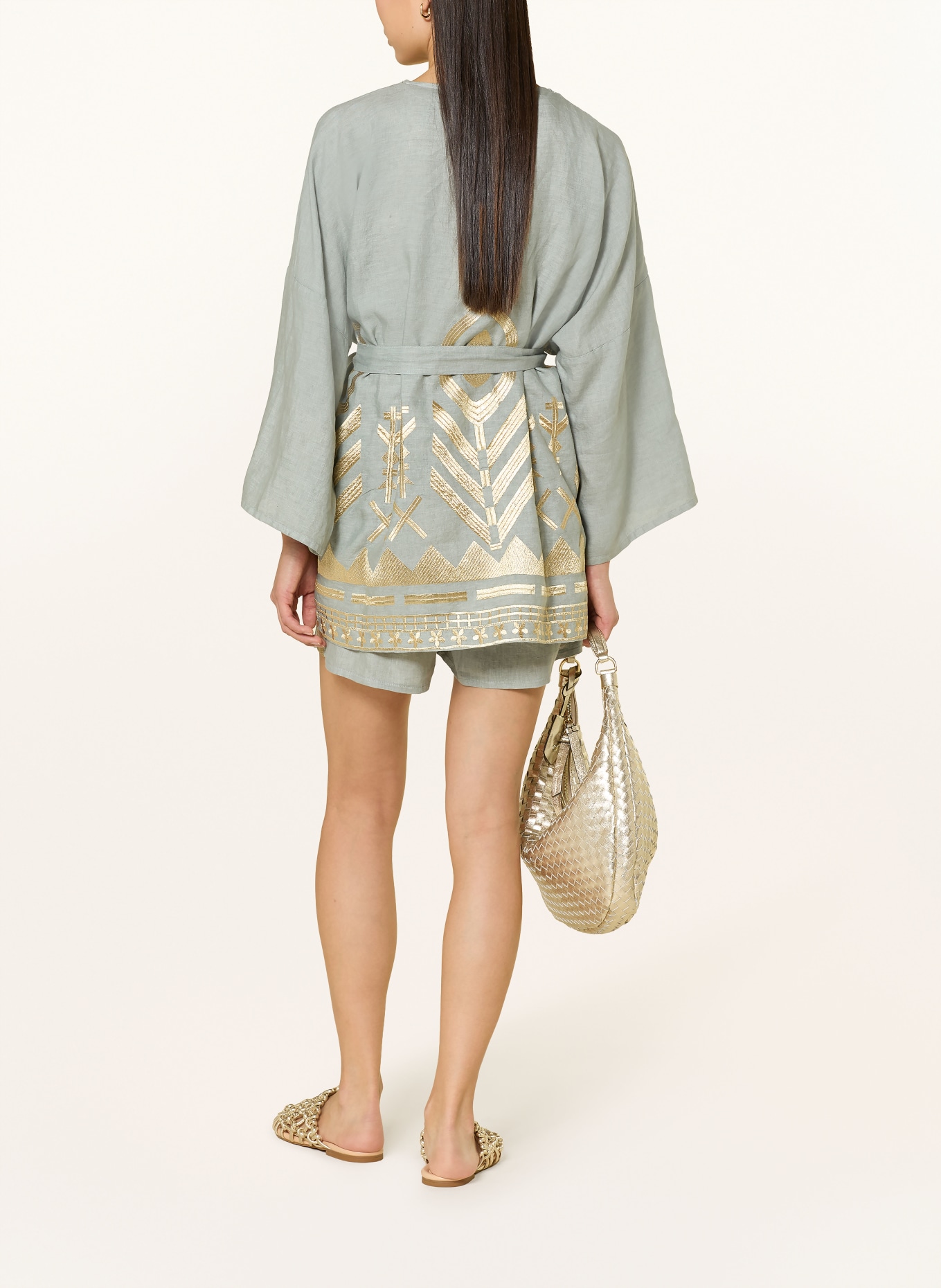 Greek Archaic Kori szorty lniane: SZARY / ZŁOTY