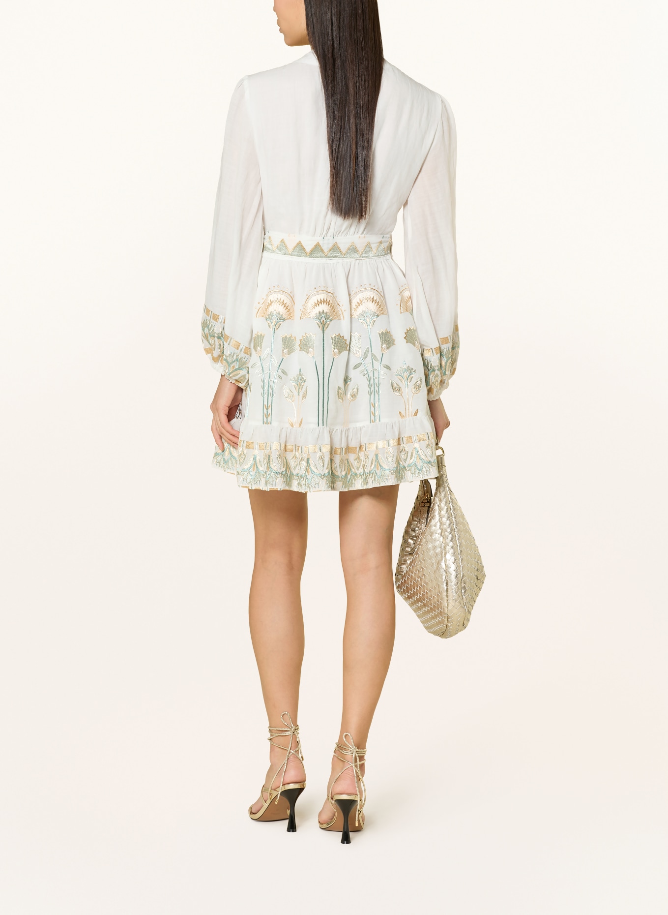 Greek Archaic Kori Beach dress MINI PAPYRUS: WHITE / GOLD / TURQUOISE