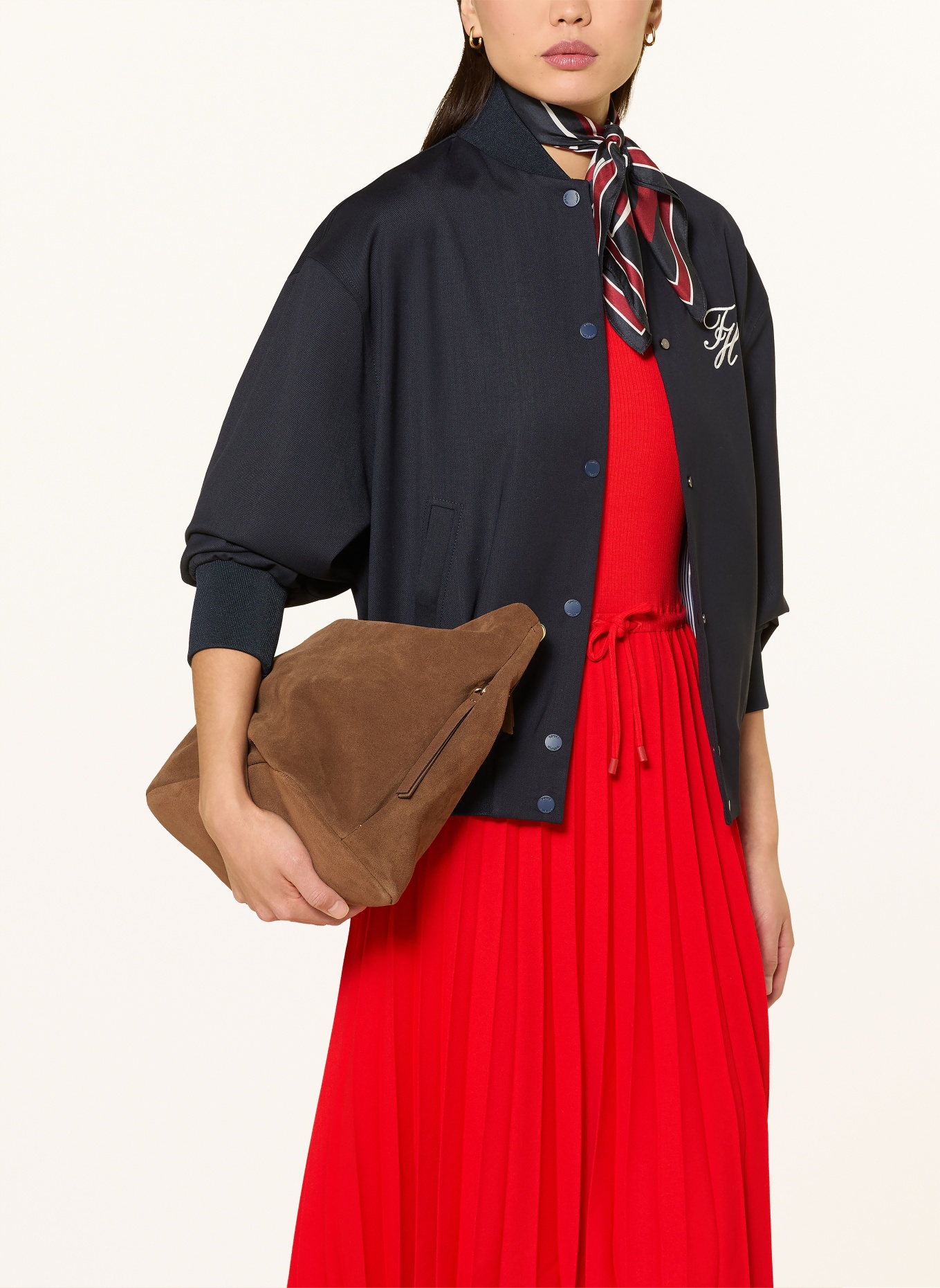 TOMMY HILFIGER Kleid im Materialmix mit Plissees: ROT