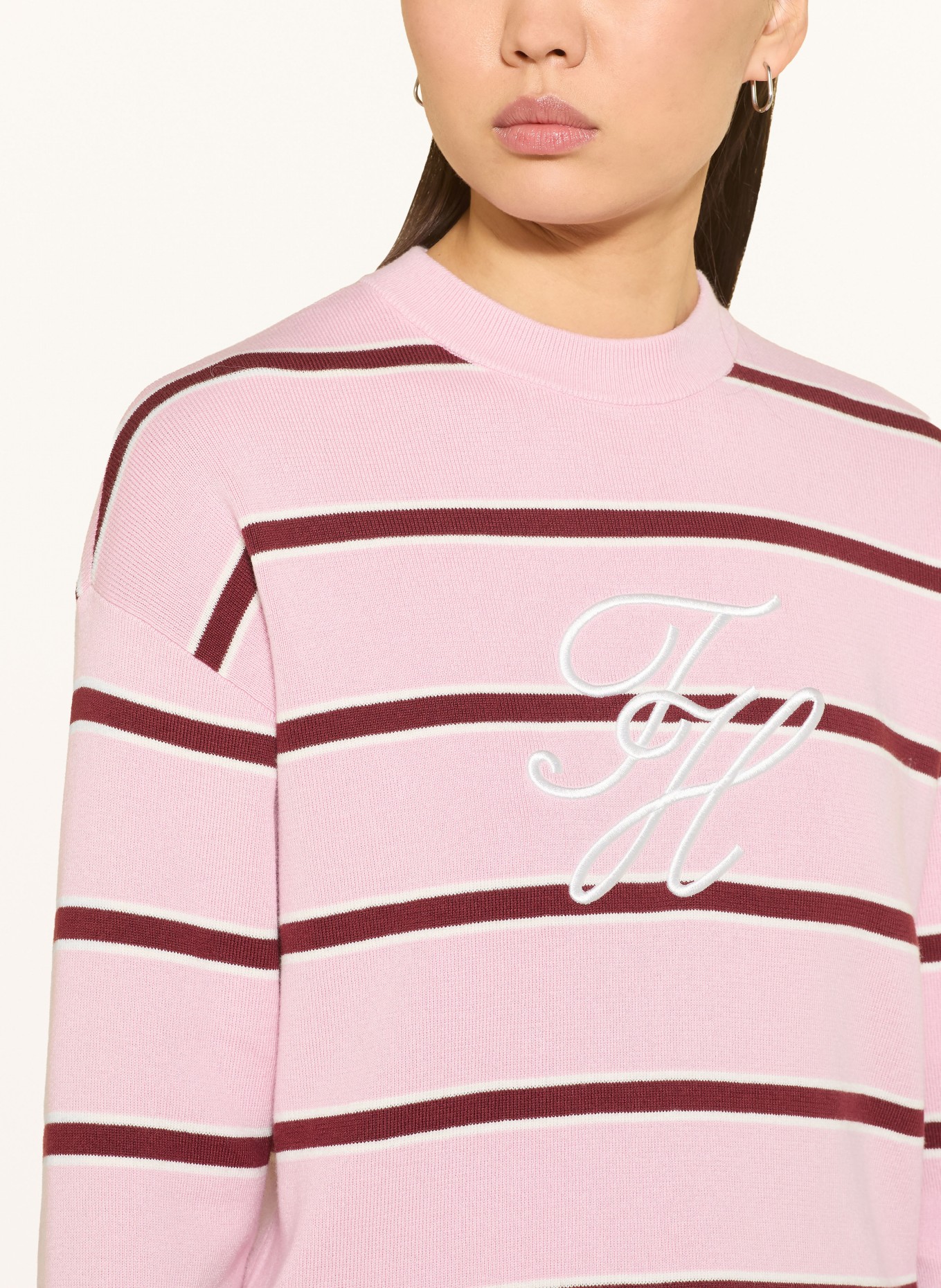 TOMMY HILFIGER svetr: RŮŽOVÁ / TMAVĚ ČERVENÁ / BÍLÁ