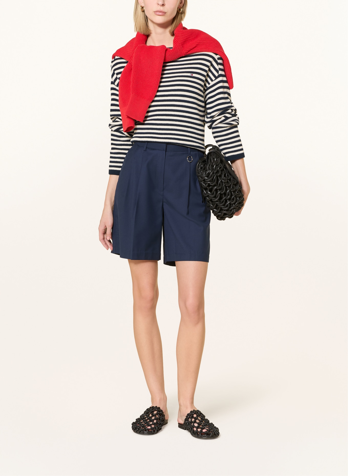 TOMMY HILFIGER Pullover: DUNKELBLAU / WEISS