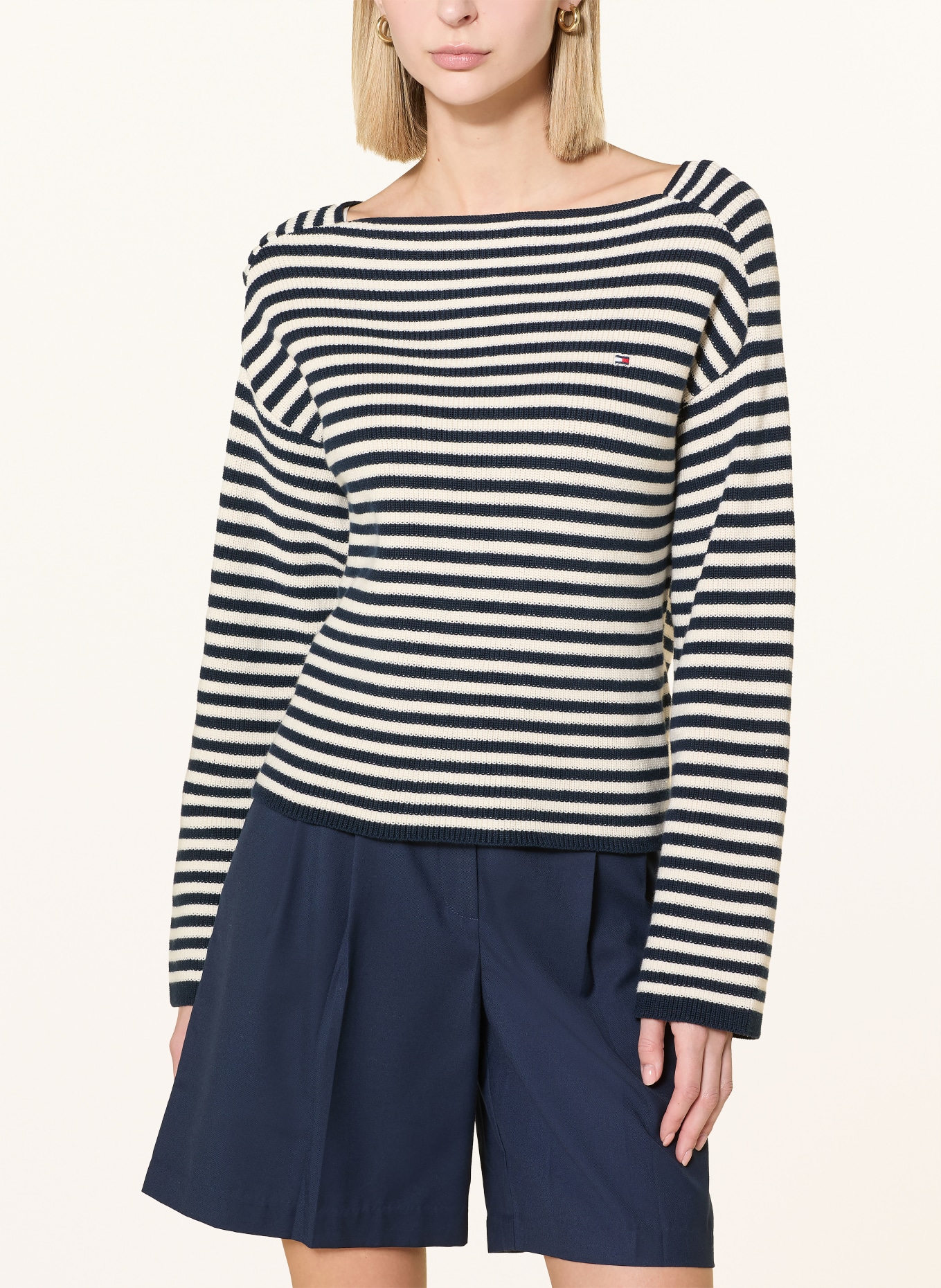 TOMMY HILFIGER Pullover: DUNKELBLAU / WEISS