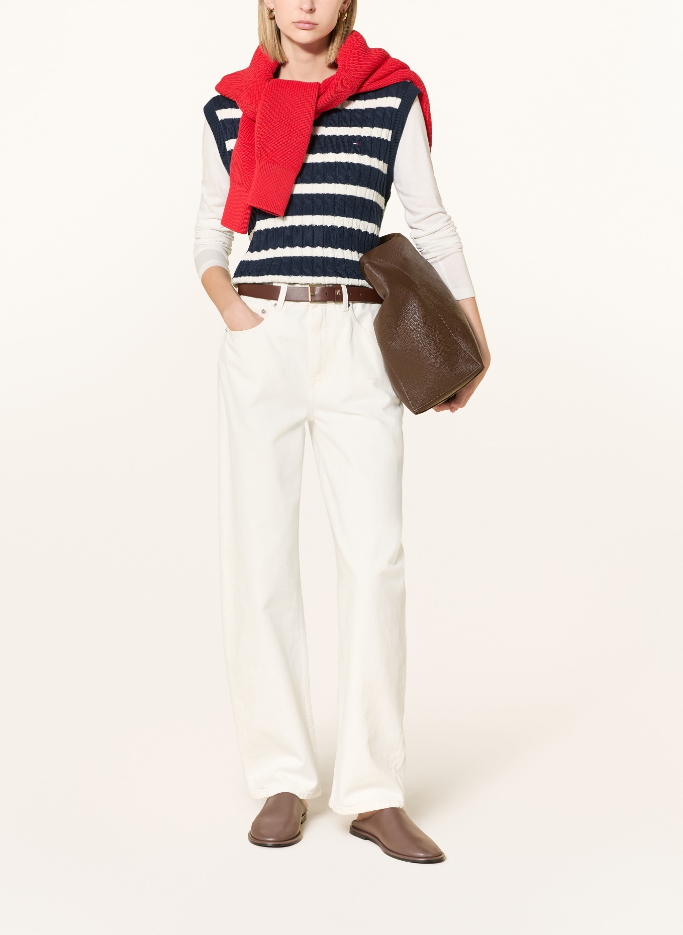 TOMMY HILFIGER Pullunder: DUNKELBLAU / WEISS