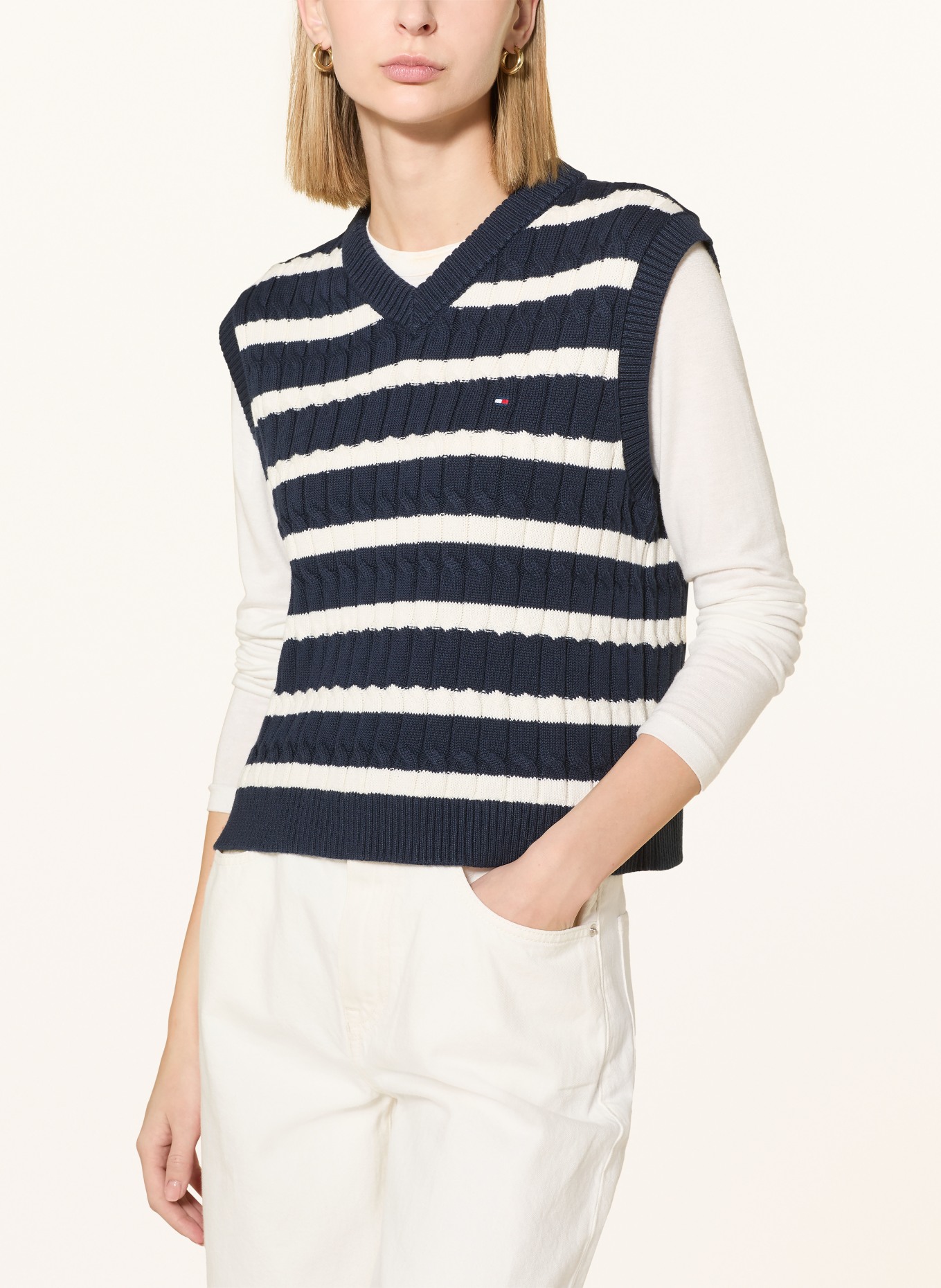TOMMY HILFIGER Pullunder: DUNKELBLAU / WEISS