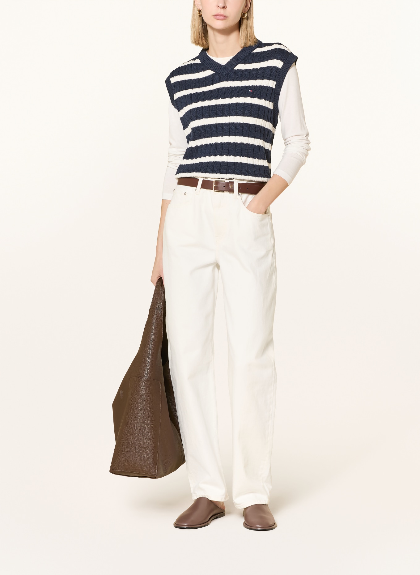 TOMMY HILFIGER Pullunder: DUNKELBLAU / WEISS