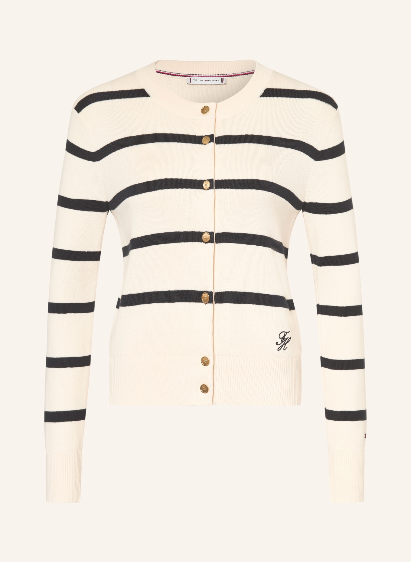 TOMMY HILFIGER Strickjacke: CREME / SCHWARZ