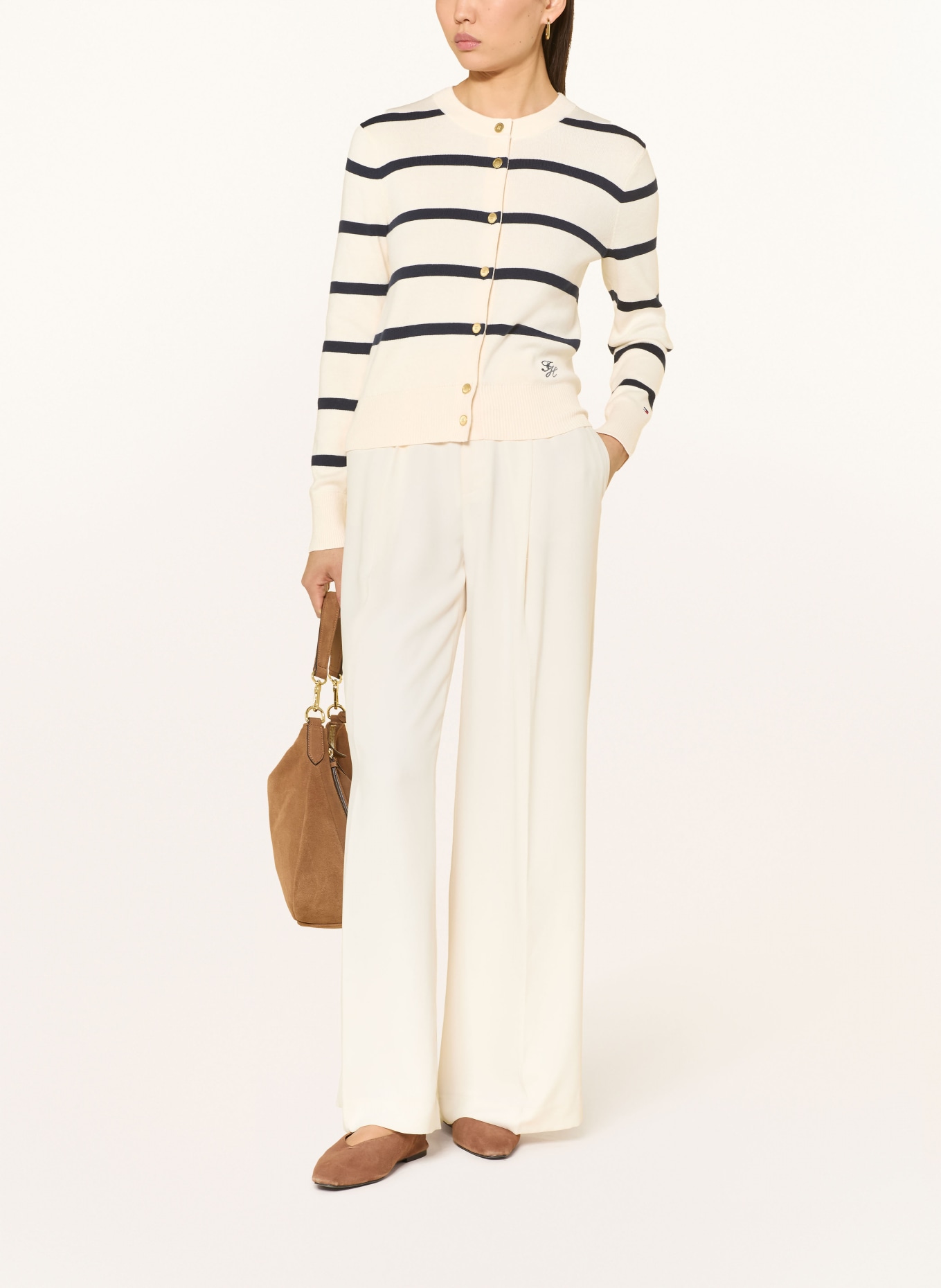 TOMMY HILFIGER Strickjacke: CREME / SCHWARZ