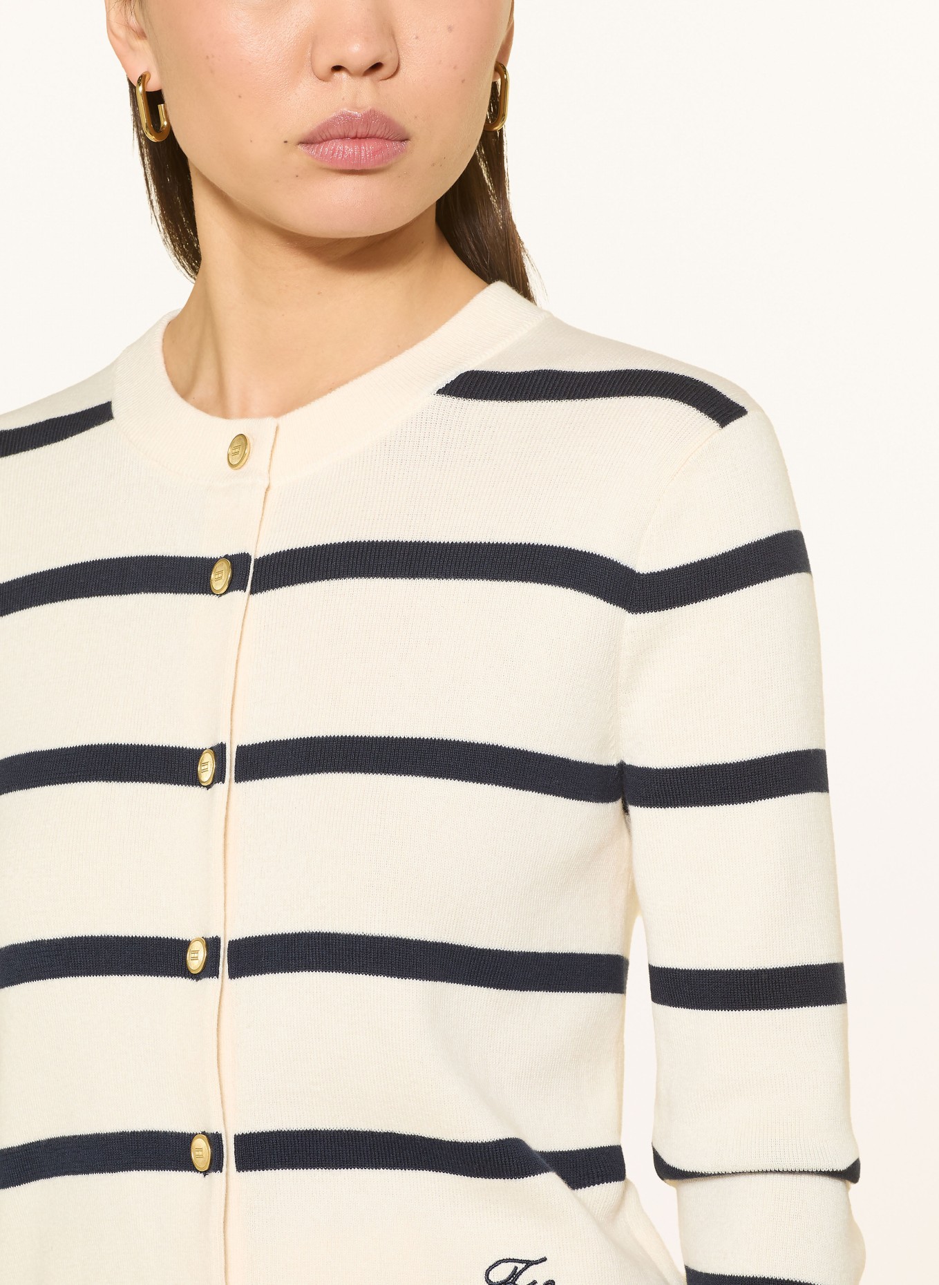 TOMMY HILFIGER Strickjacke: CREME / SCHWARZ