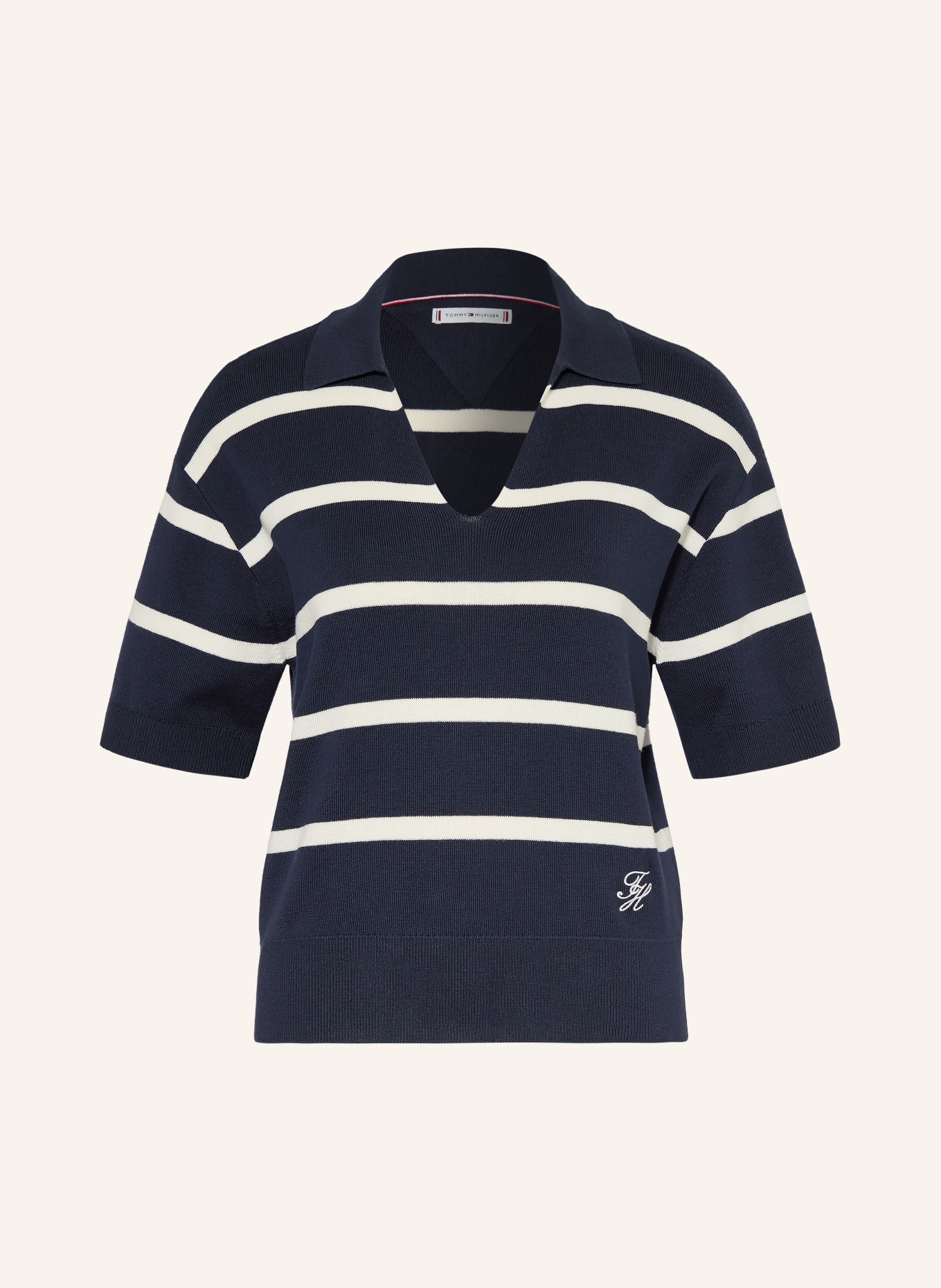 TOMMY HILFIGER koszulka z dzianiny: GRANATOWY / BIAŁY