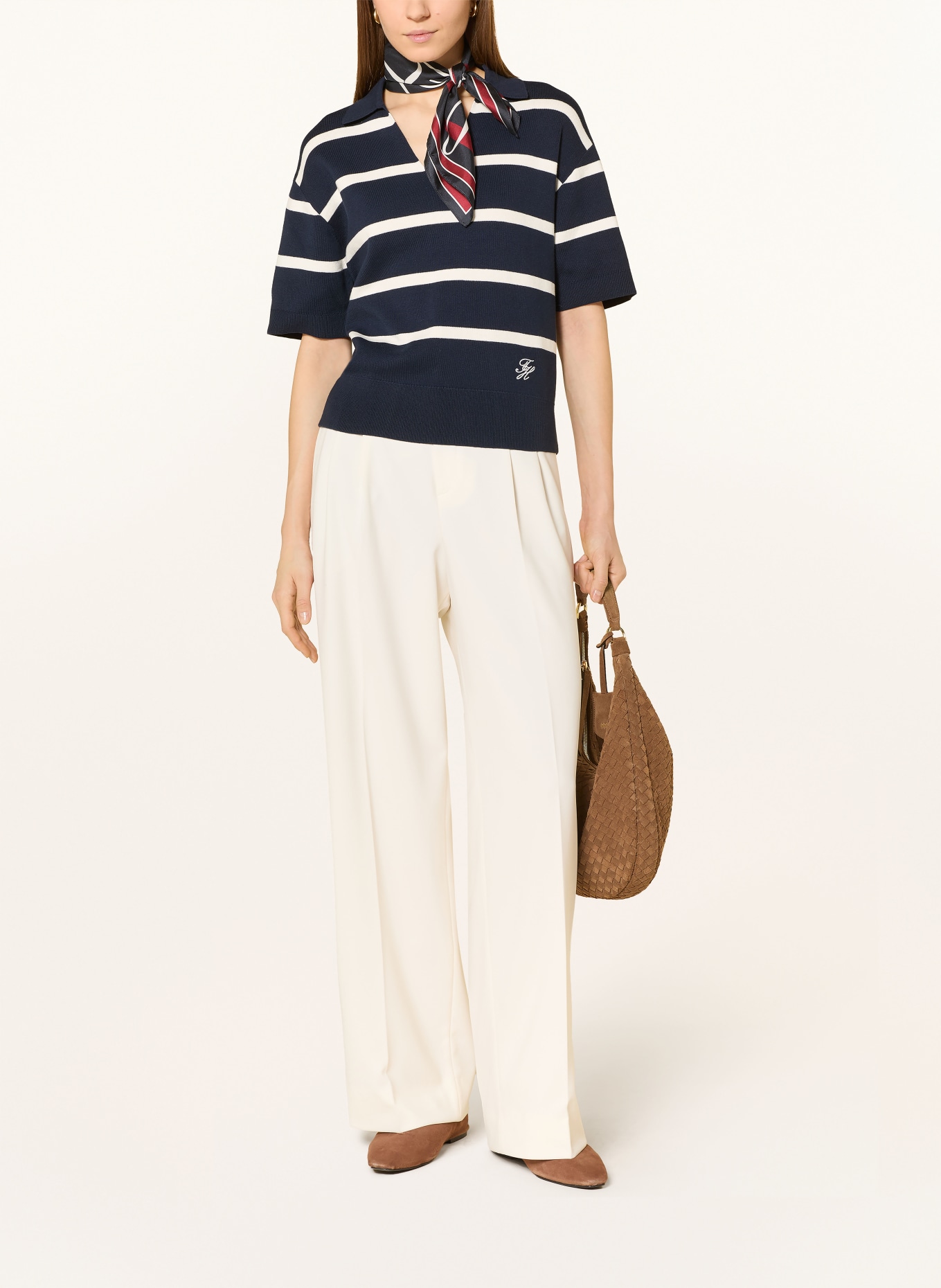 TOMMY HILFIGER koszulka z dzianiny: GRANATOWY / BIAŁY