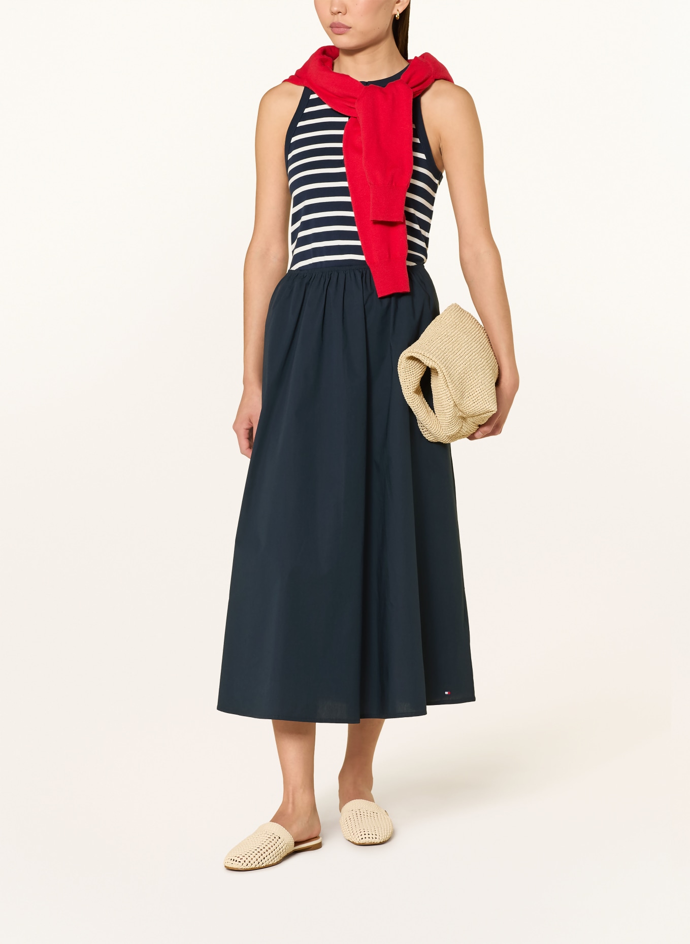 TOMMY HILFIGER Kleid im Materialmix: DUNKELBLAU / ECRU