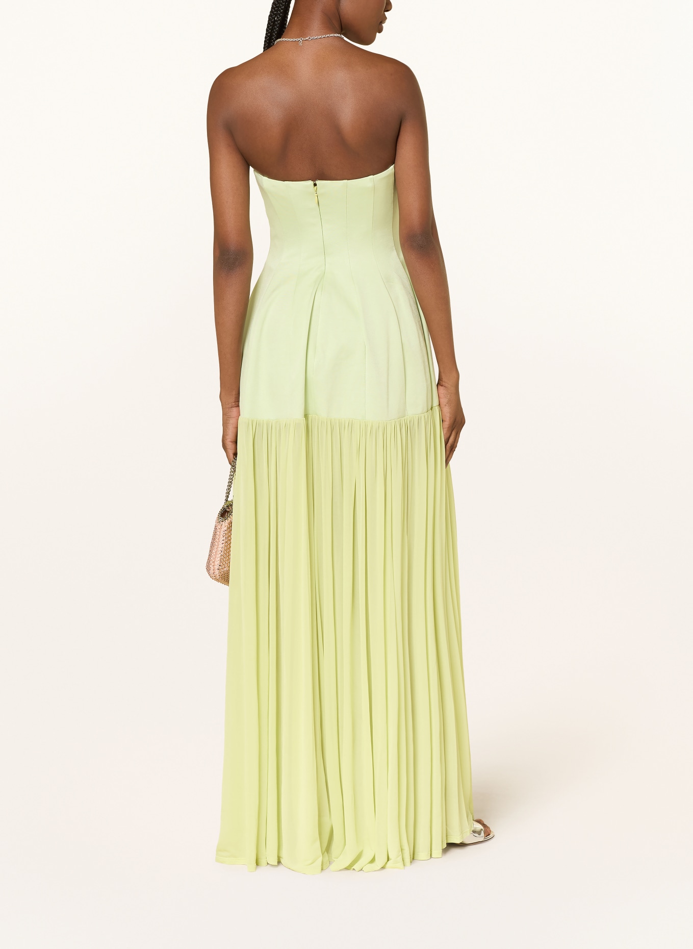 SIMKHAI Off-Shoulder-Kleid im Materialmix: HELLGRÜN