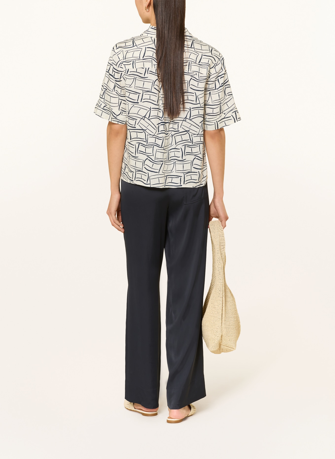 TOMMY HILFIGER Linen shirt blouse: CREAM / DARK BLUE