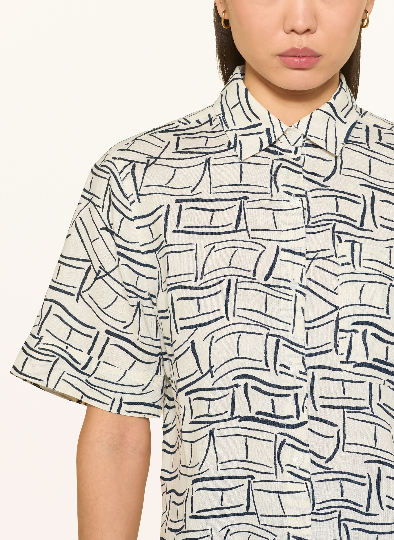 TOMMY HILFIGER Linen shirt blouse: CREAM / DARK BLUE