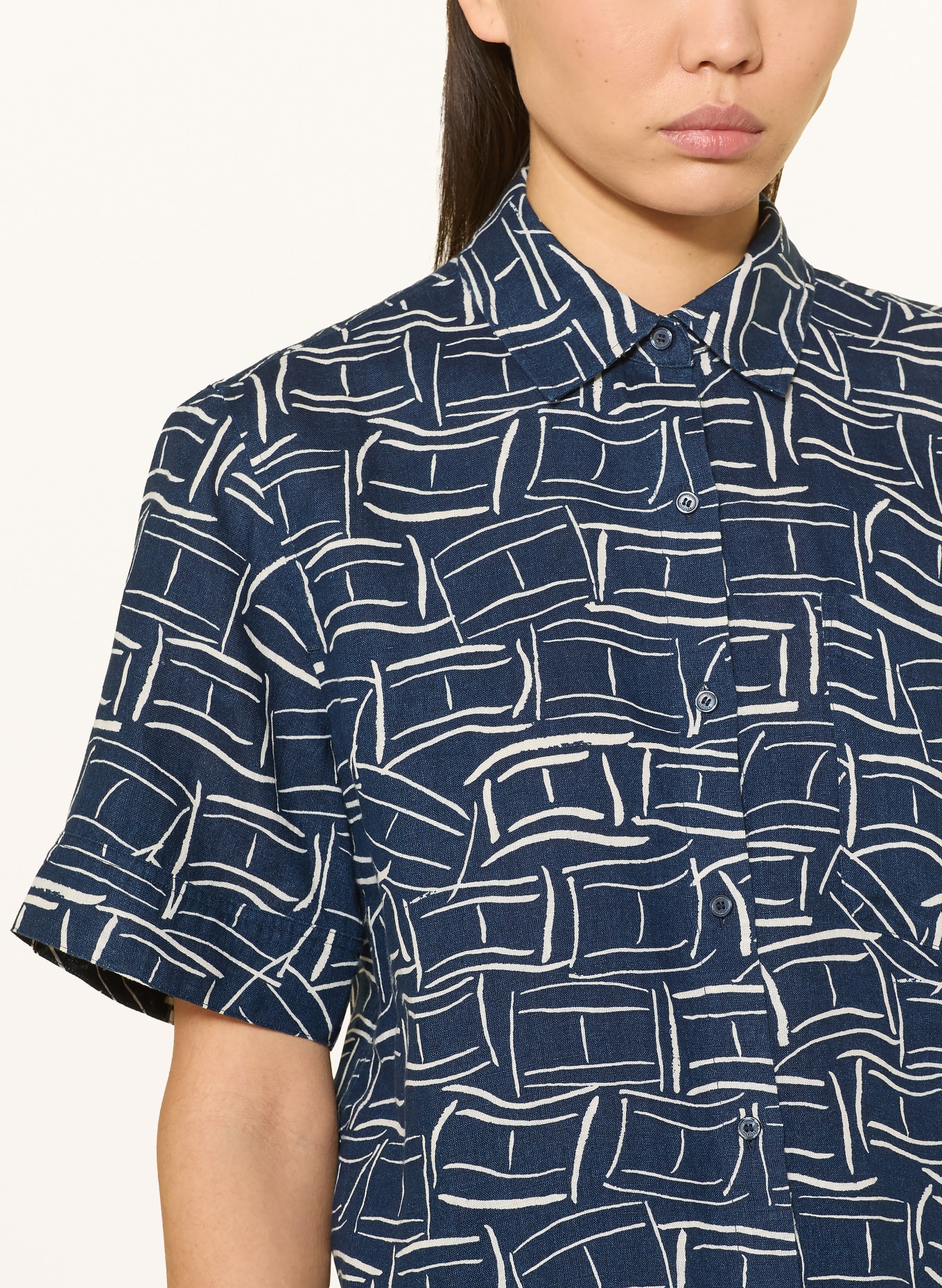 TOMMY HILFIGER Hemdbluse aus Leinen: BLAU / CREME