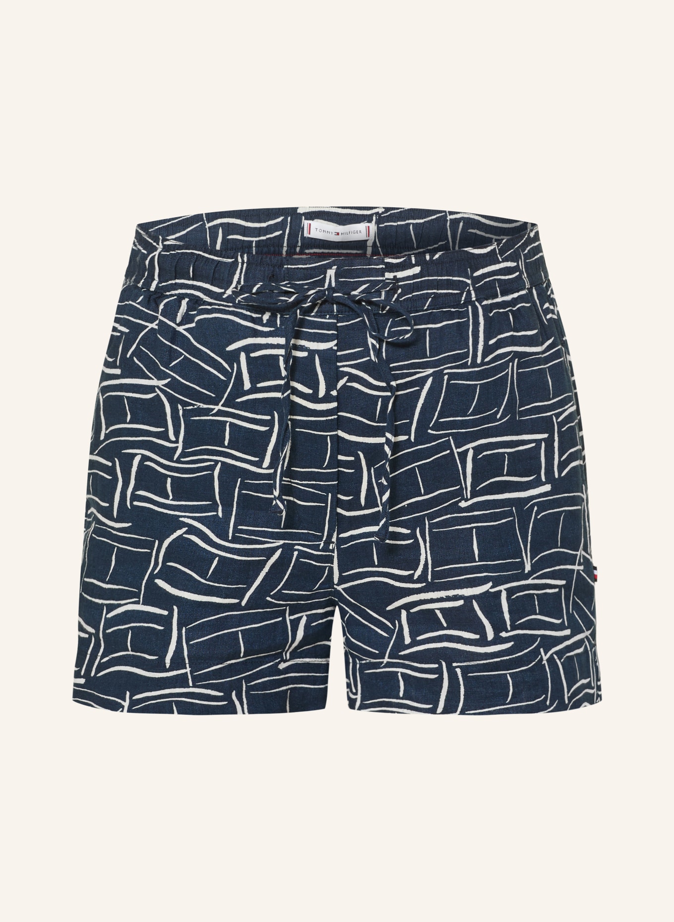 TOMMY HILFIGER linen shorts: DARK BLUE / CREAM