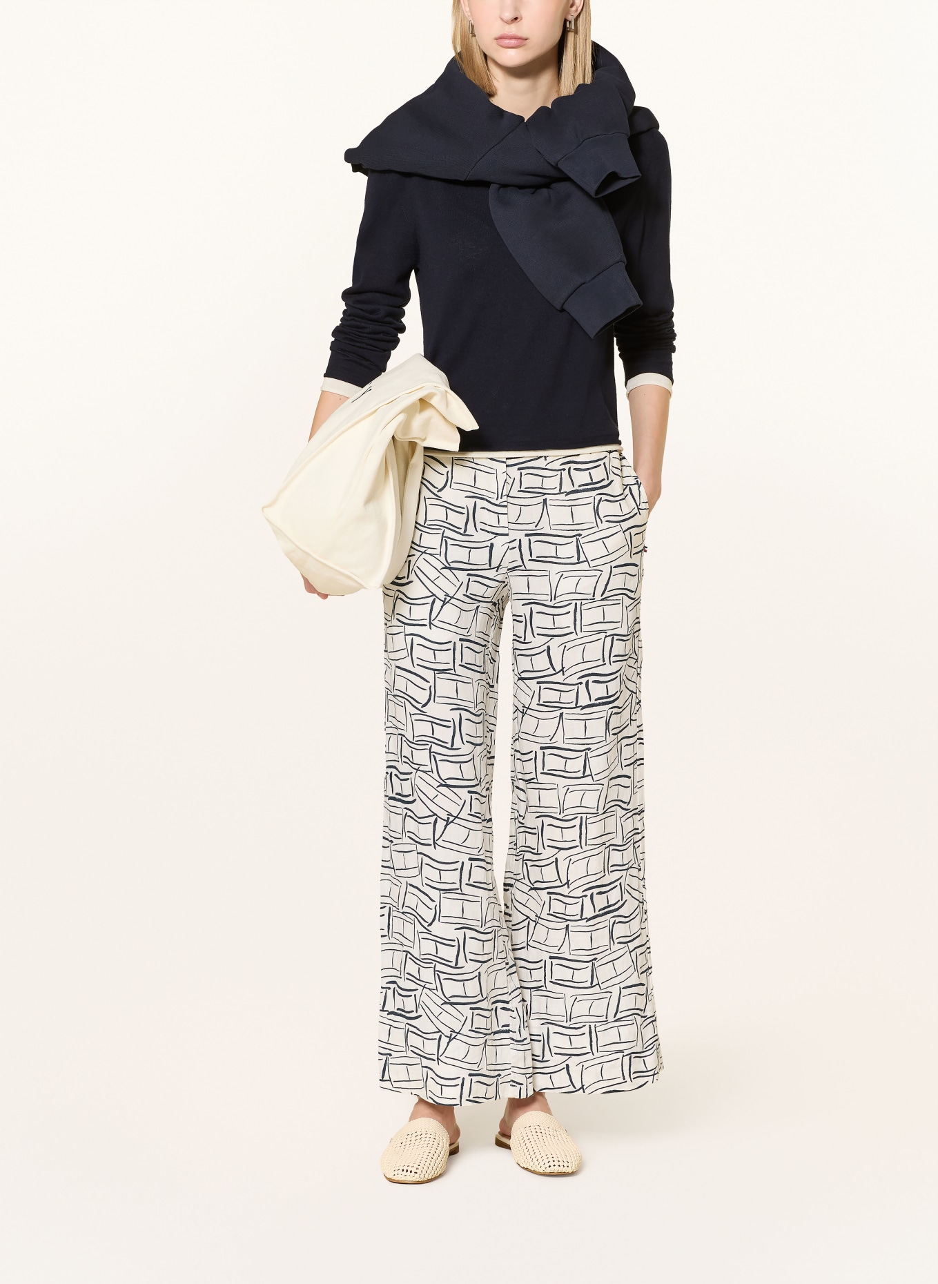 TOMMY HILFIGER Leinenhose: WEISS / DUNKELBLAU