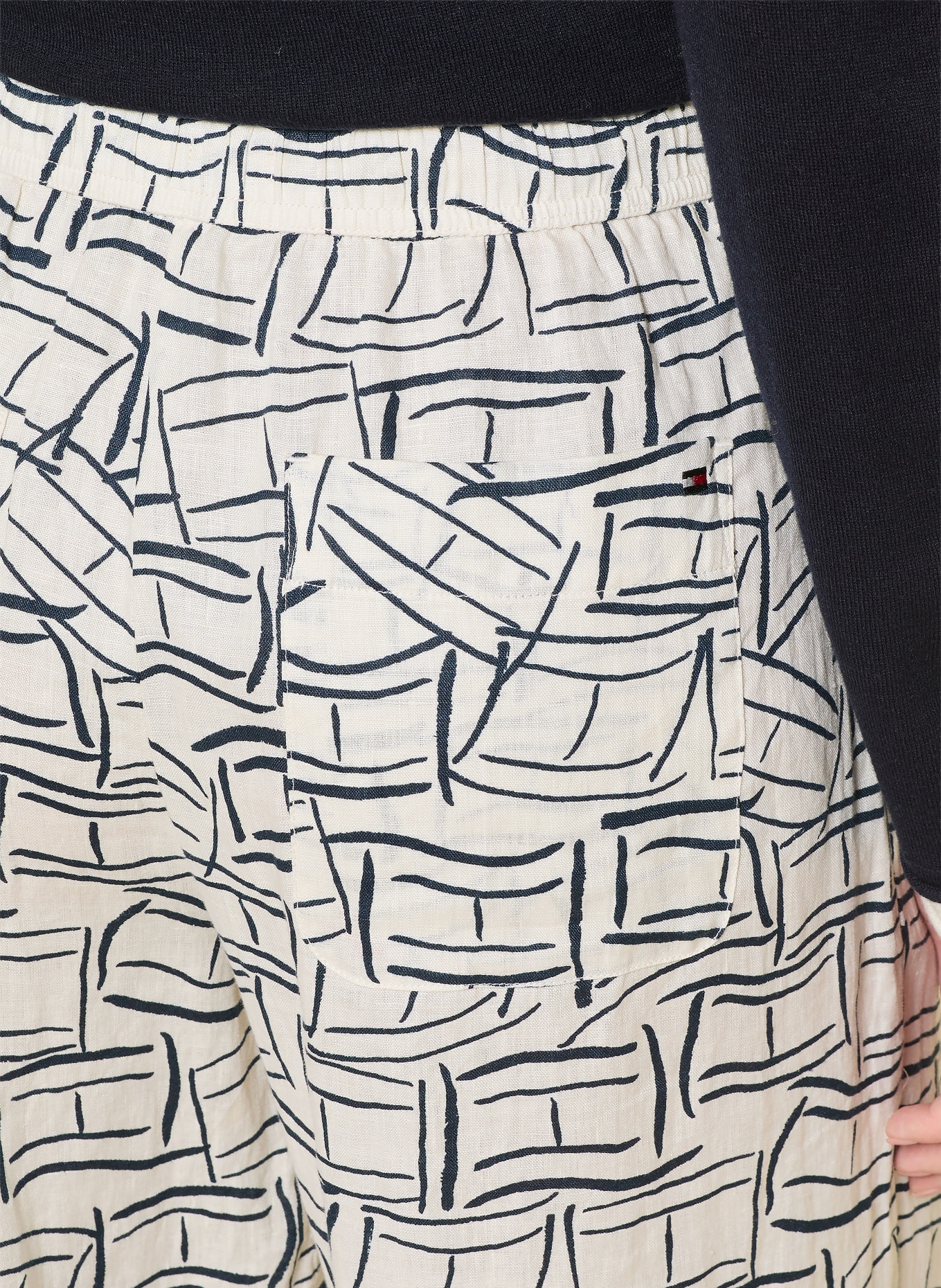 TOMMY HILFIGER Leinenhose: WEISS / DUNKELBLAU