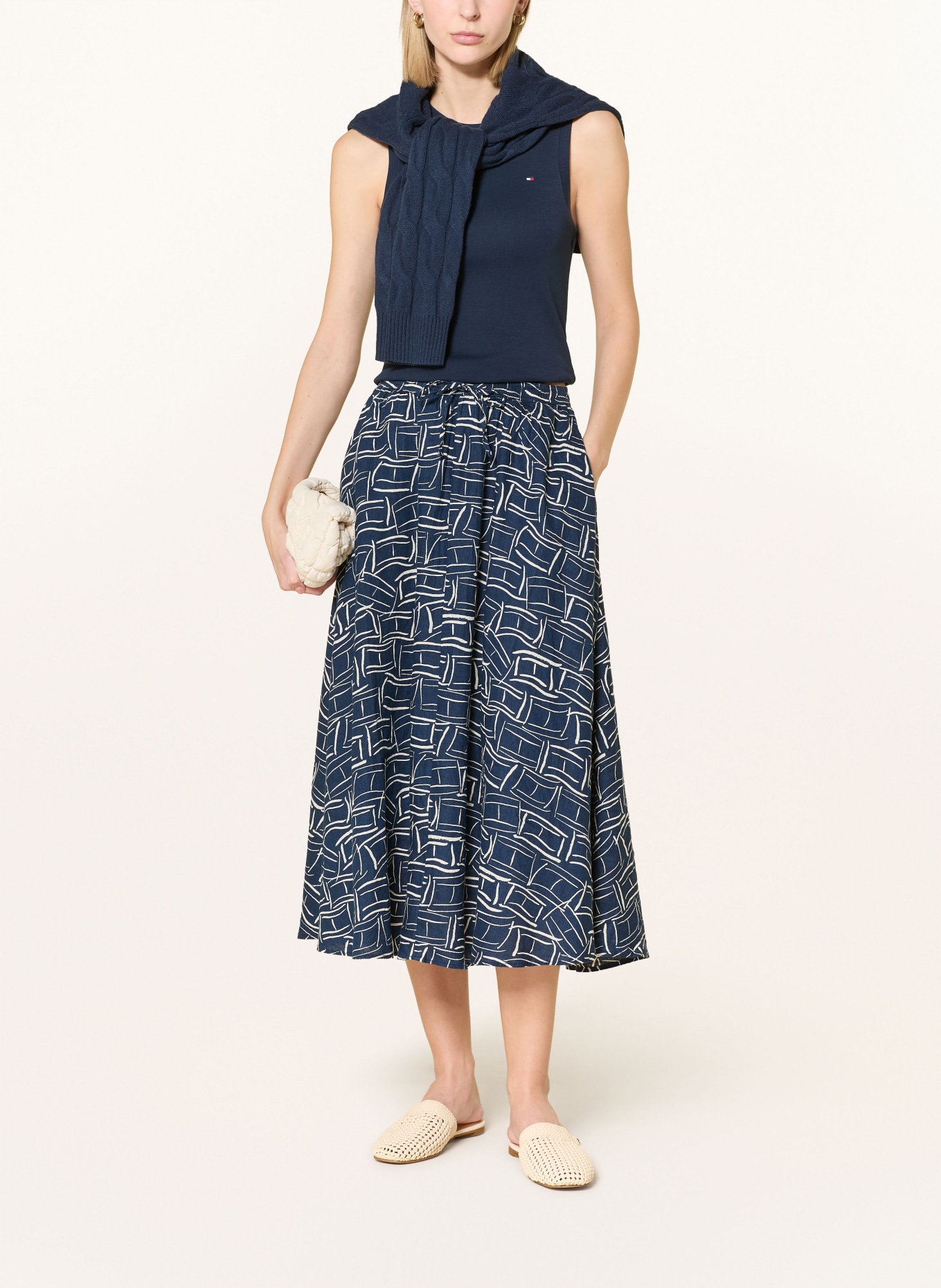 TOMMY HILFIGER linnen rok: DONKERBLAUW / WIT