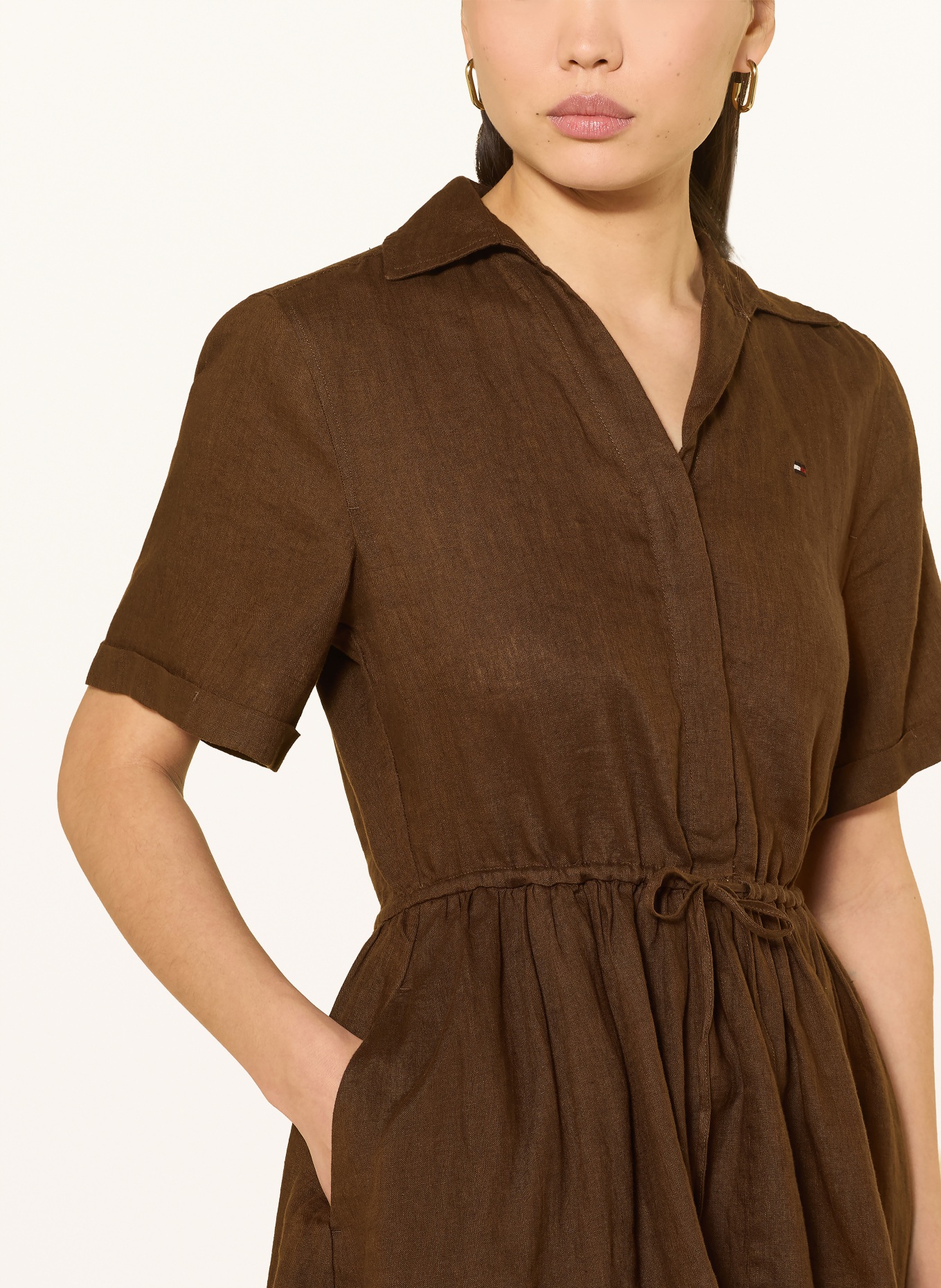 TOMMY HILFIGER linnen jurk: MARRON FONCÉ