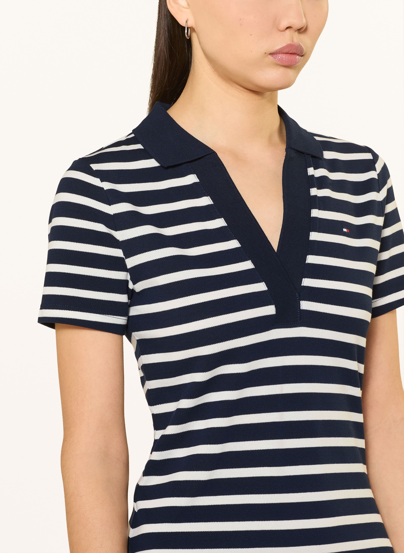 TOMMY HILFIGER Piqué-Kleid: DUNKELBLAU / WEISS