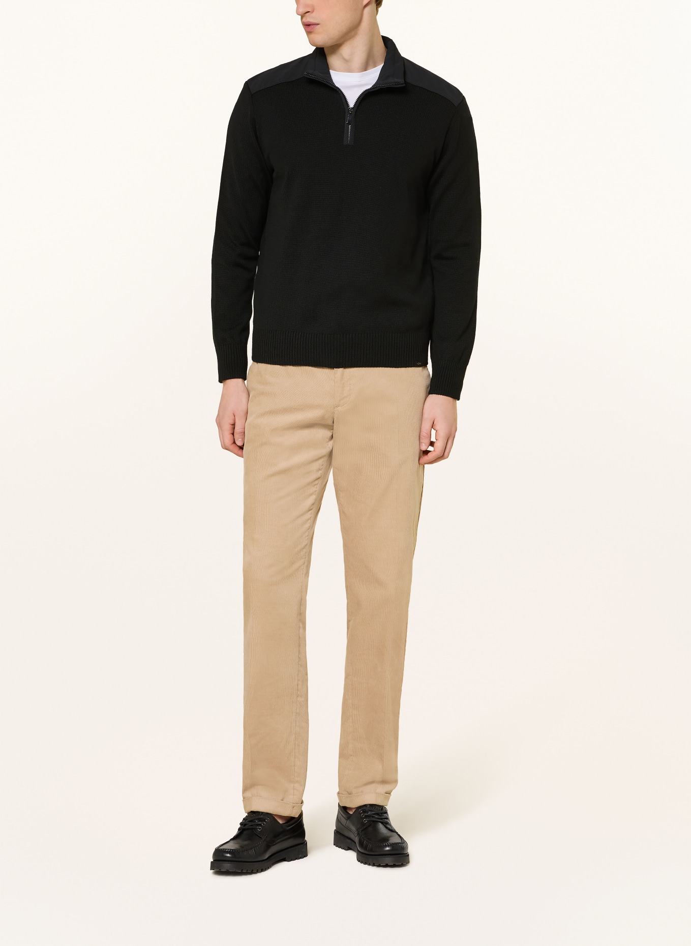 PAUL & SHARK Troyer im Materialmix: SCHWARZ