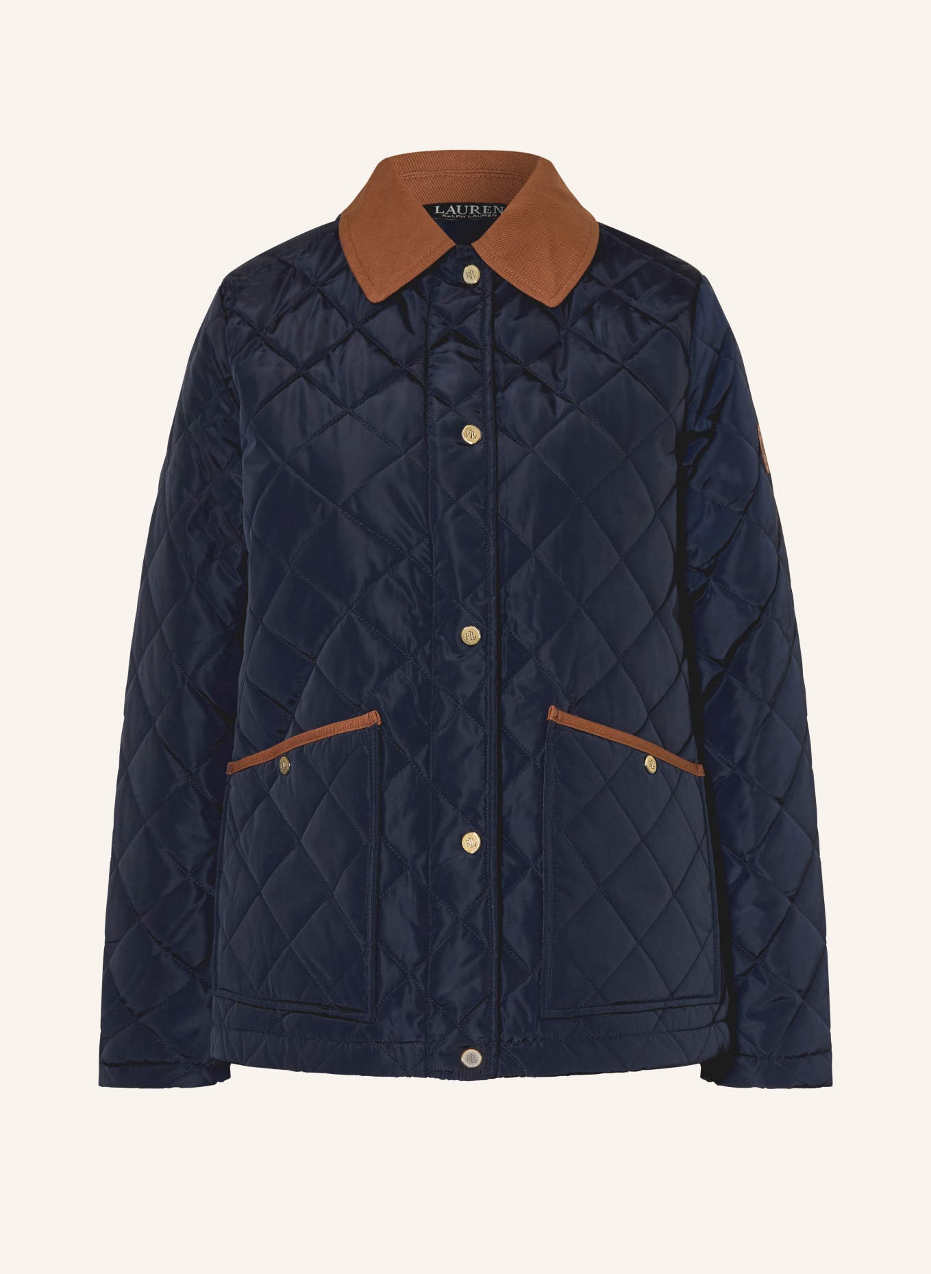 LAUREN RALPH LAUREN prošívaná bunda: TMAVĚ MODRÁ / HNĚDÁ