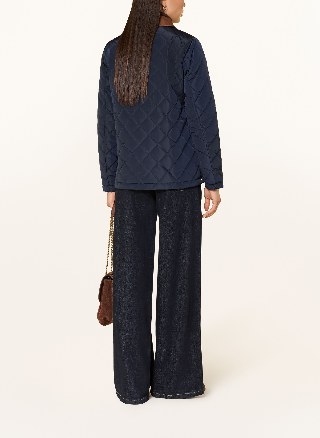 LAUREN RALPH LAUREN prošívaná bunda: TMAVĚ MODRÁ / HNĚDÁ